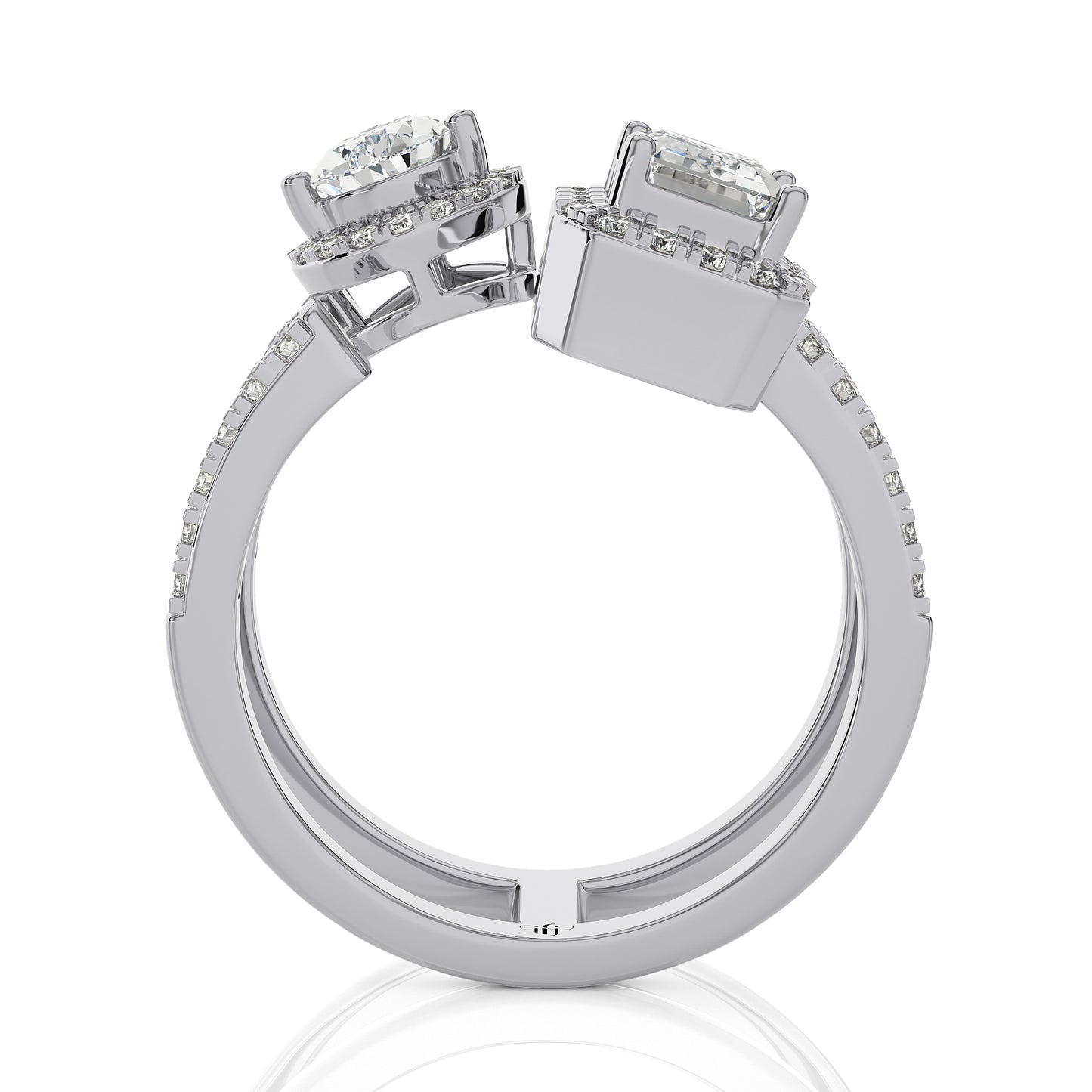 1.78 Ct Halo Moissanite Toi Et Moi Engagement & Wedding Ring