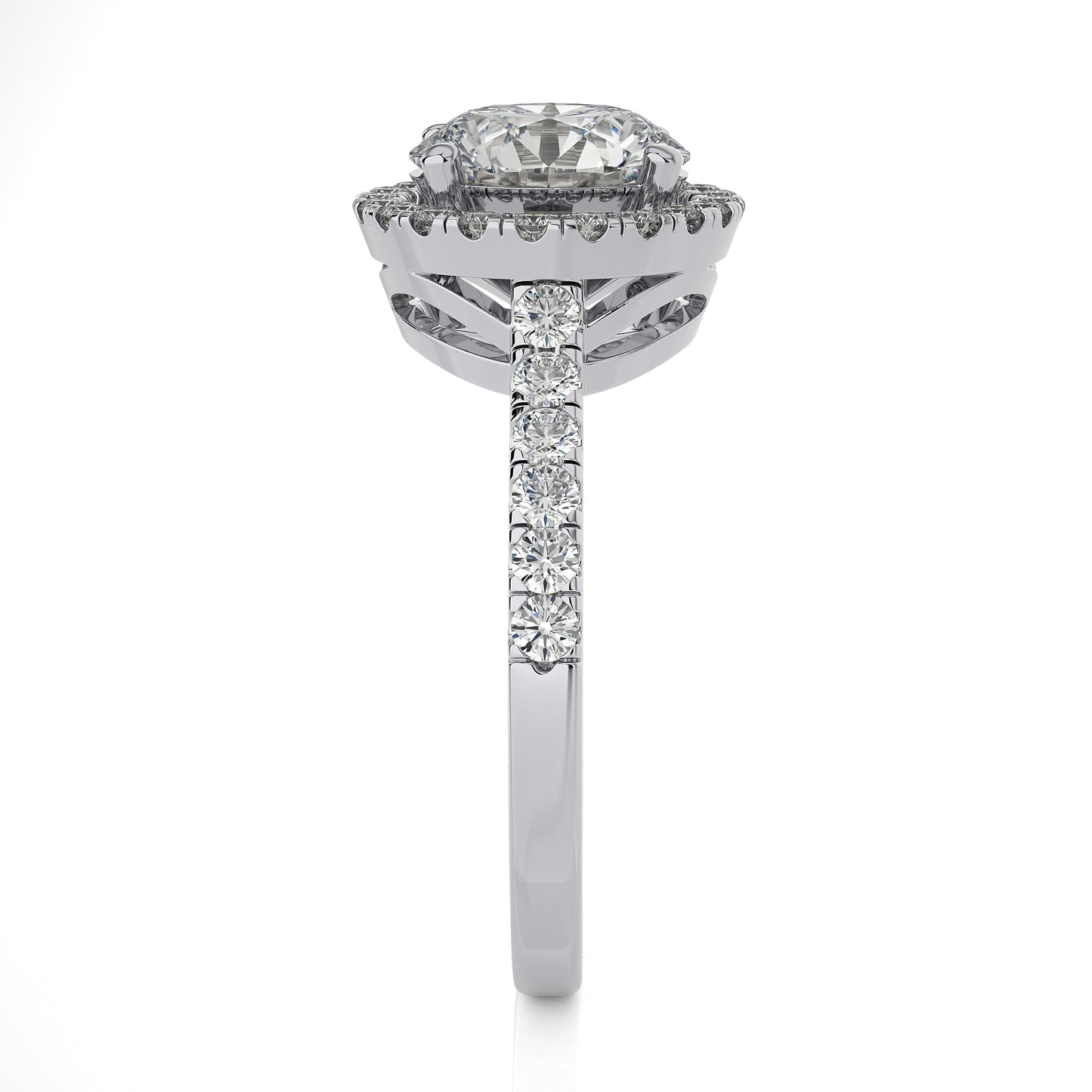 2.41 Ct Engagement Ring with Halo/Pave & Wedding Rings