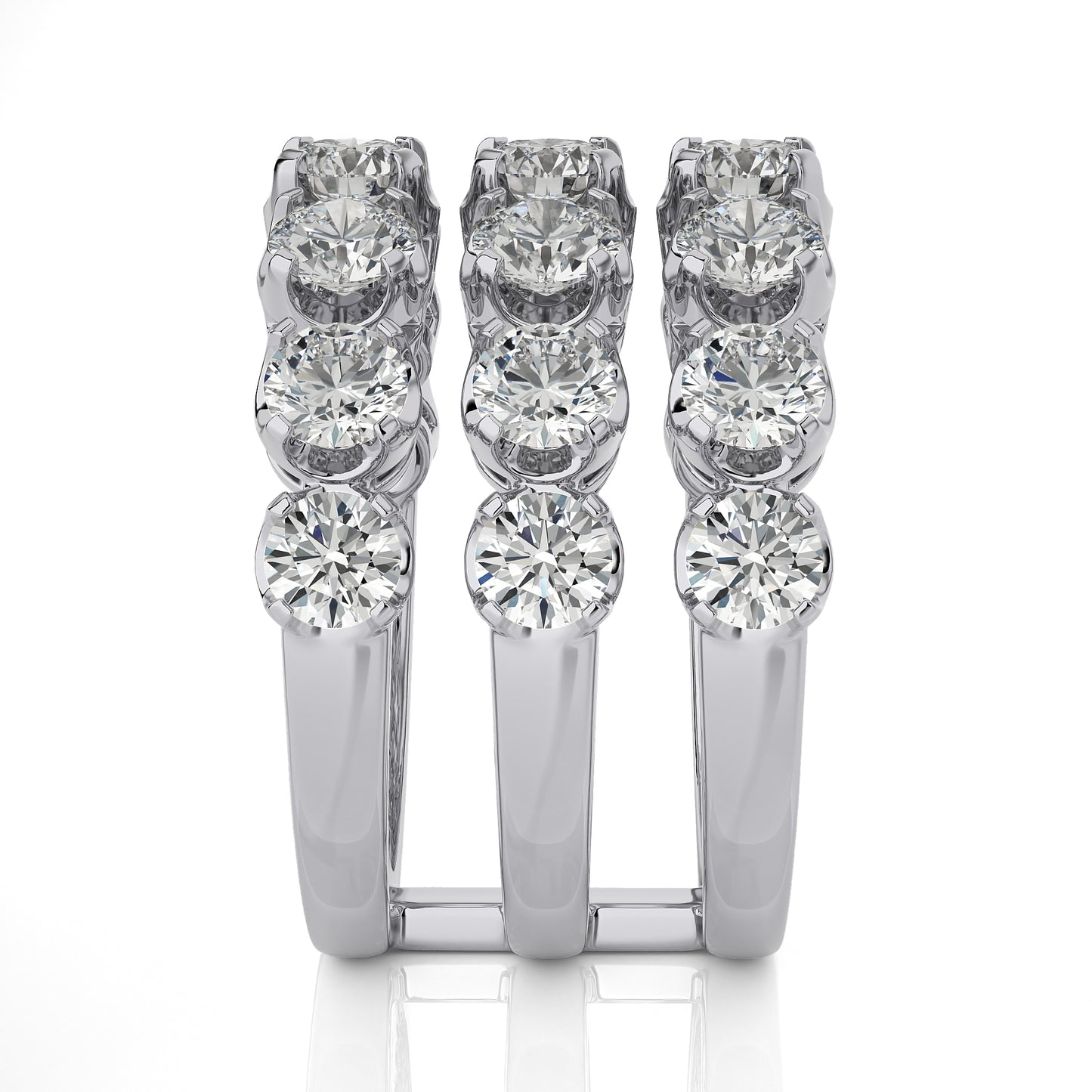 3.52 Ct Round 3 Row Pave Anniversary Engagement & Wedding Rings