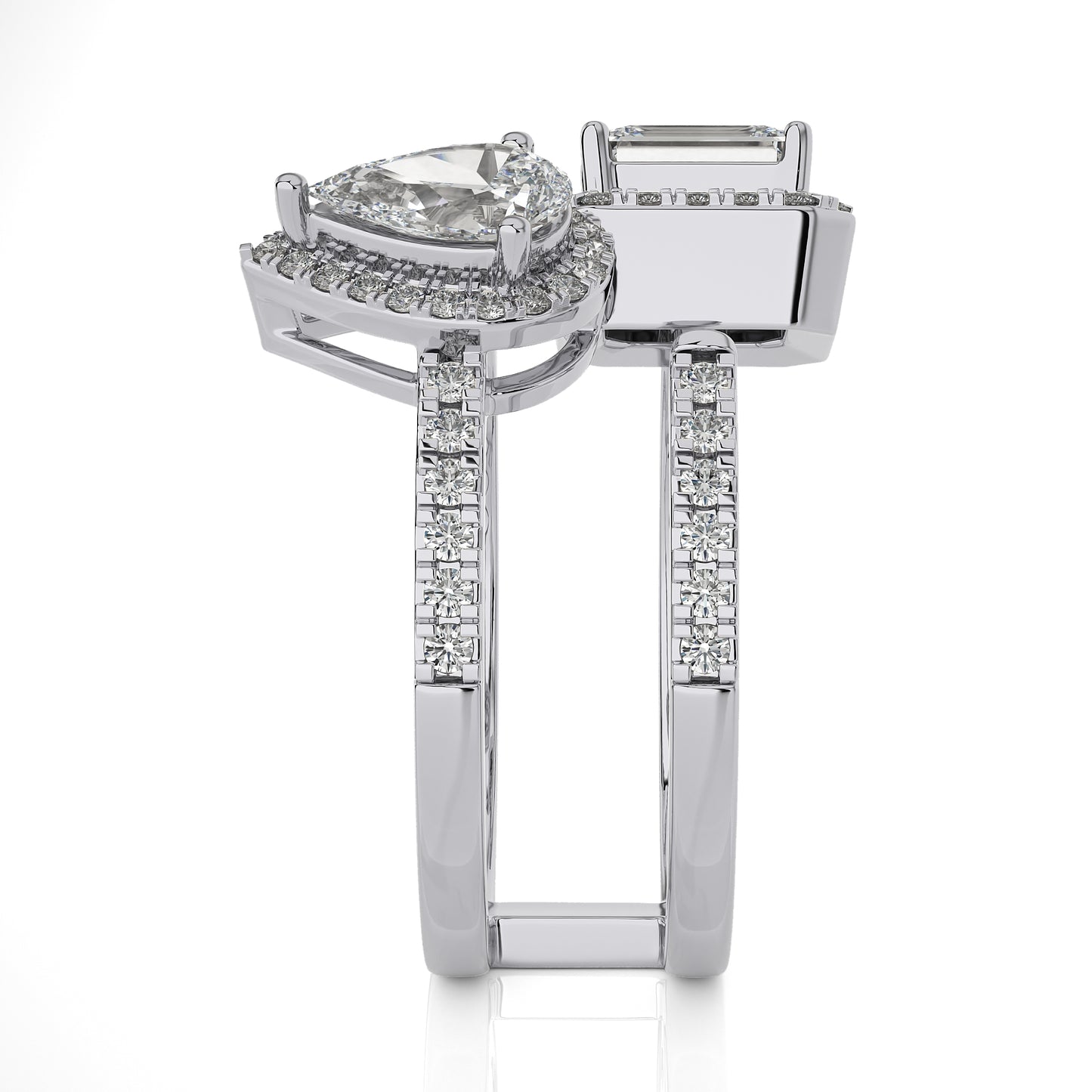 1.78 Ct Halo Moissanite Toi Et Moi Engagement & Wedding Ring