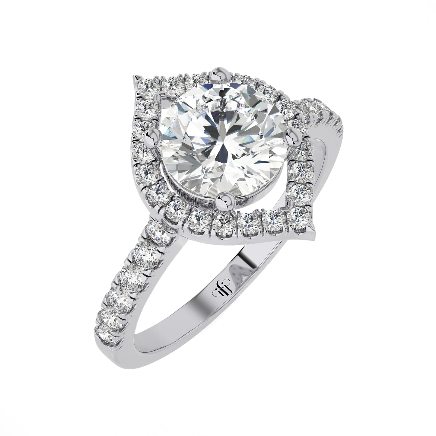 2.63 Ct Engagement Ring with Halo/Pave & Wedding Rings