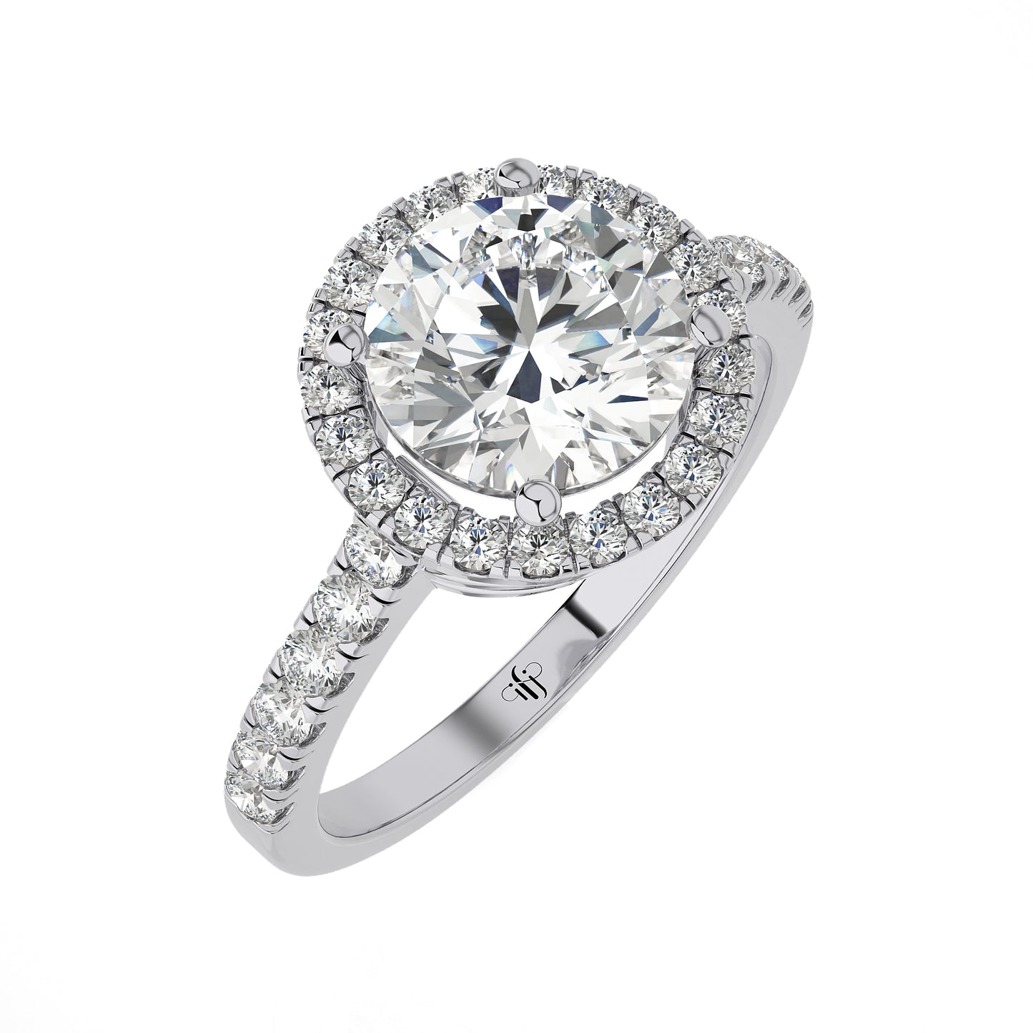 2.41 Ct Engagement Ring with Halo/Pave & Wedding Rings