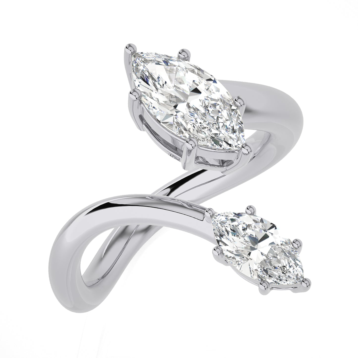0.95 Ct Two Stone Open Style Engagement Ring & Wedding Ring