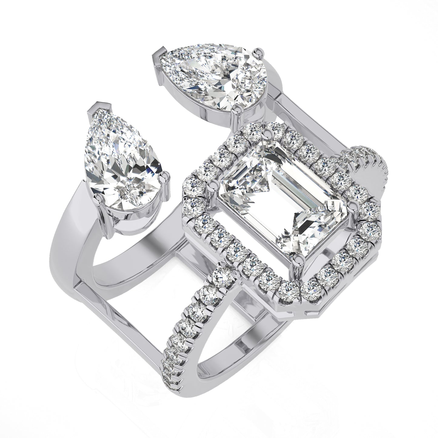 3.28 Ct Halo/Pave Double Claw Engagement Ring & Wedding Ring