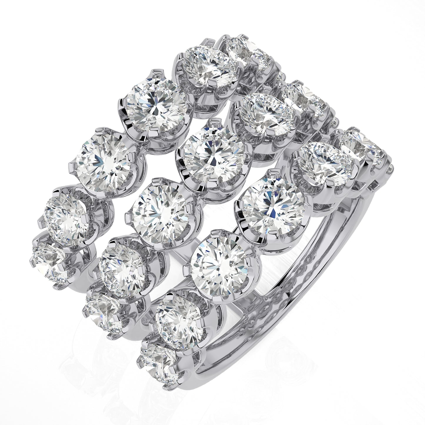3.52 Ct Round 3 Row Pave Anniversary Engagement & Wedding Rings