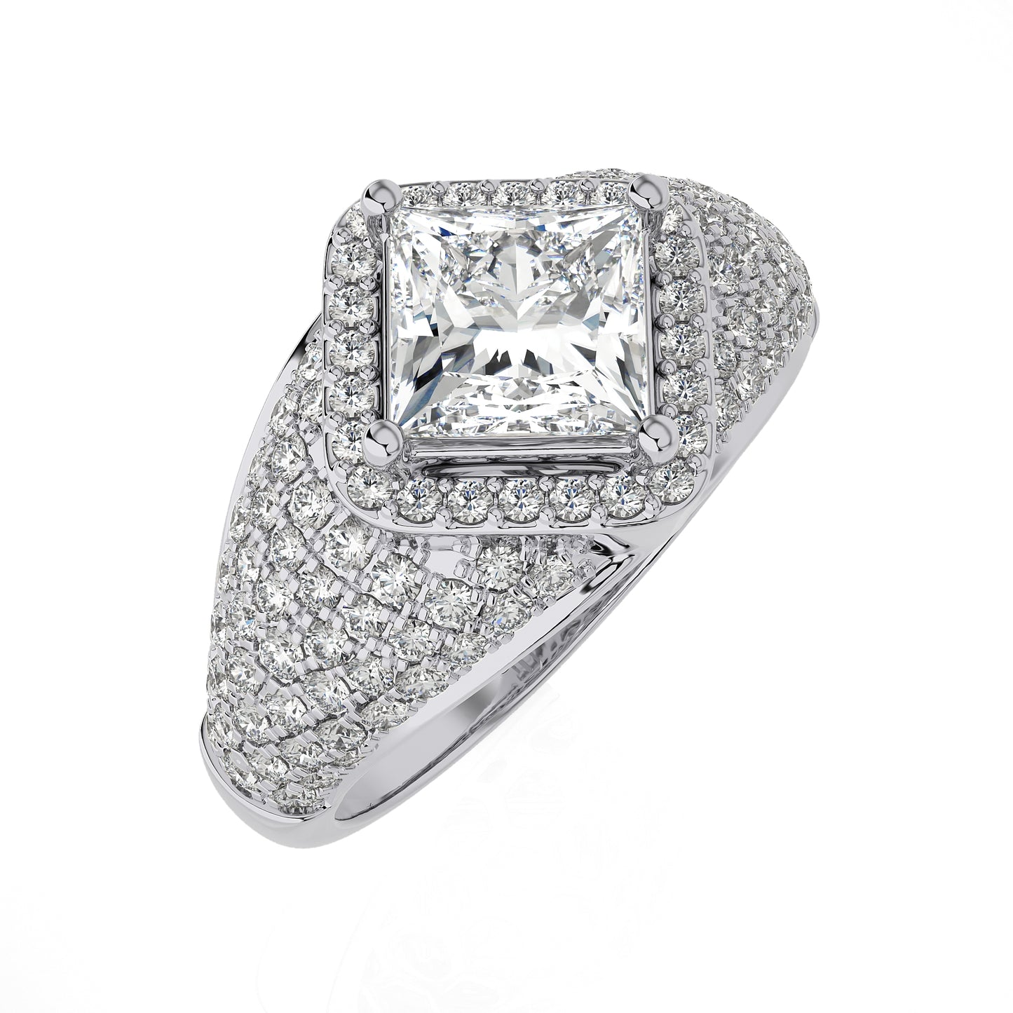 2.66Ct Halo/Pave Engagement Ring & Wedding Ring