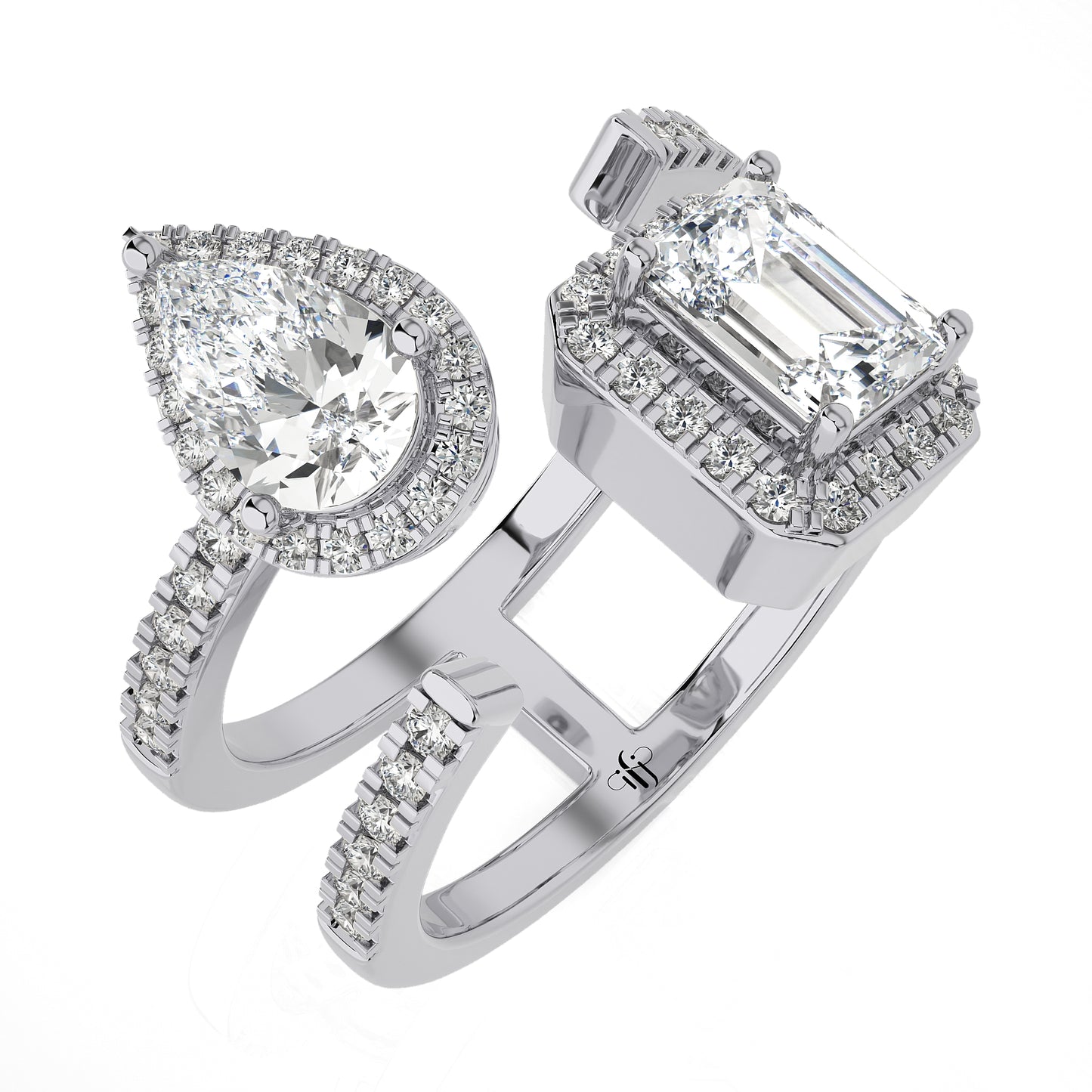 1.78 Ct Halo Moissanite Toi Et Moi Engagement & Wedding Ring