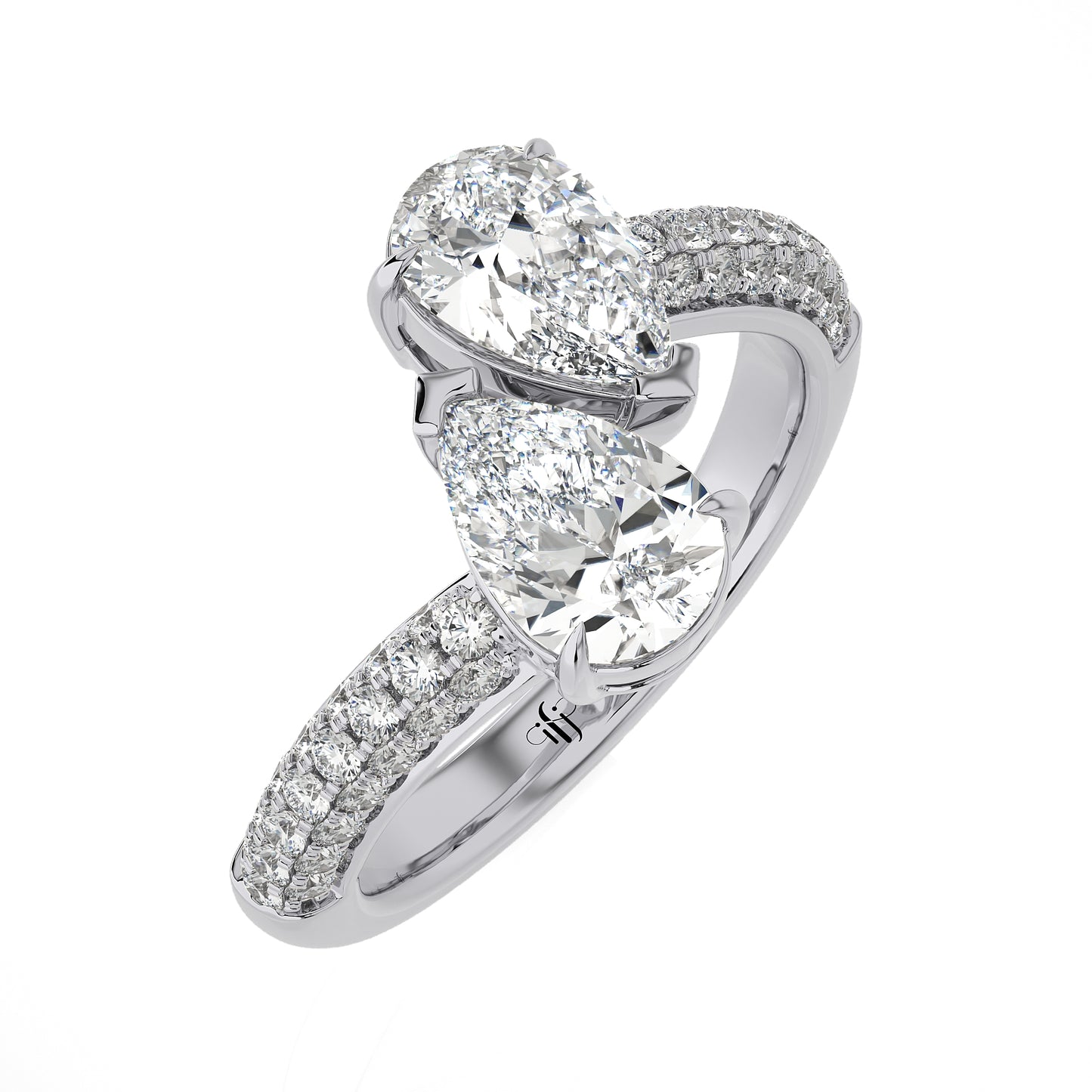 1.99 Ct Fashion Ring - 2 Solitaire with Halo/Pave Engagement & Wedding Rings