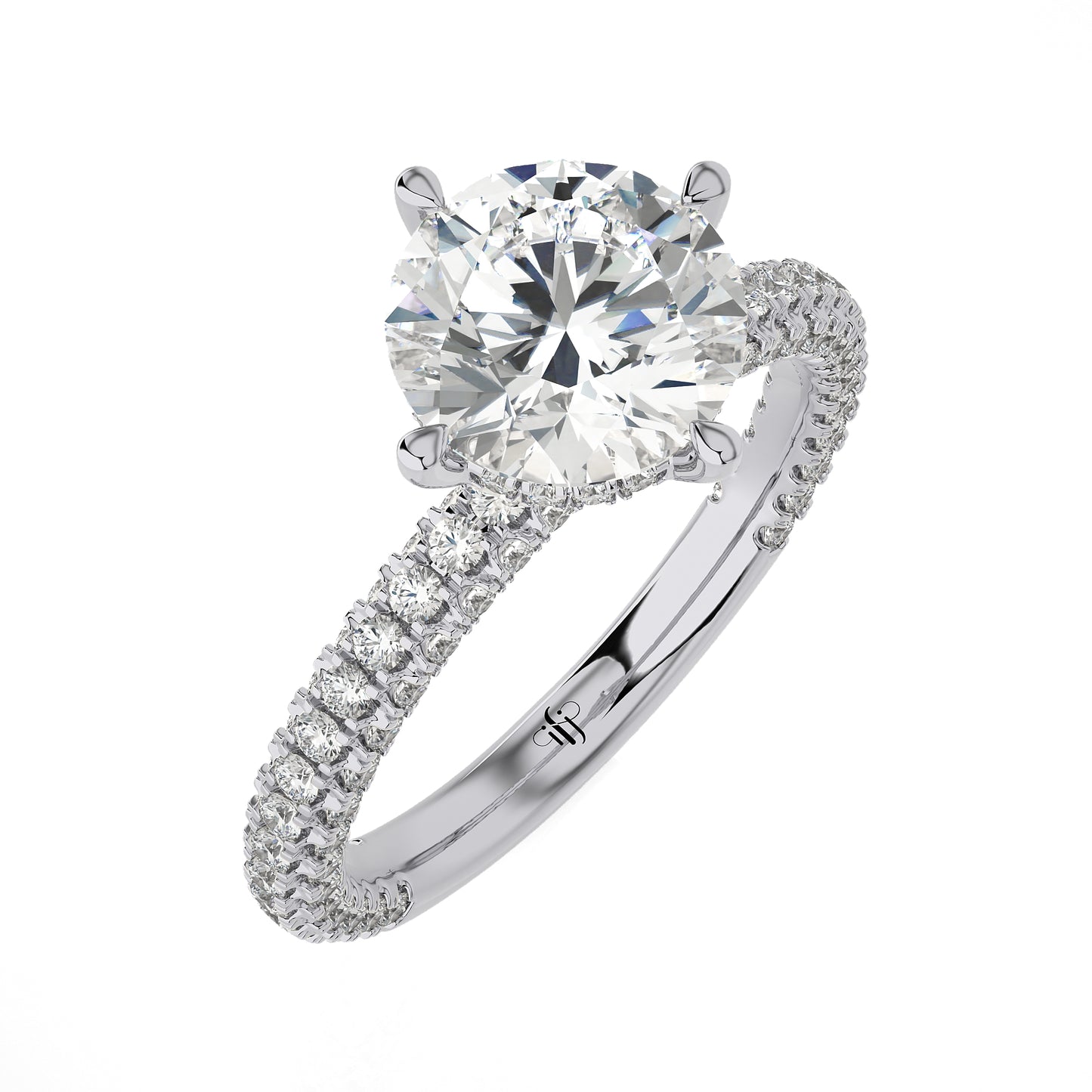 2.14 Ct Round Engagement Ring with Halo/Pave & Wedding Ring