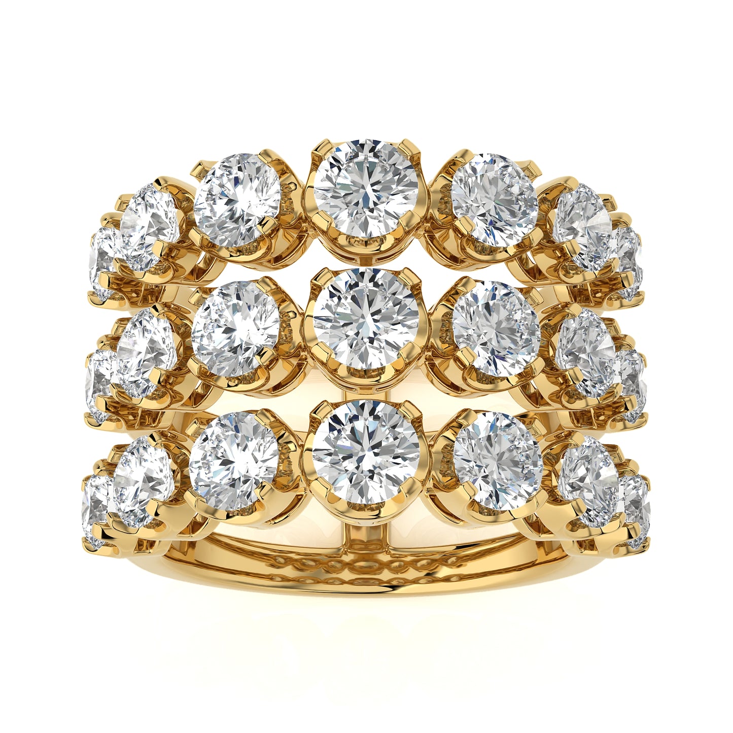 3.52 Ct Round 3 Row Pave Anniversary Engagement & Wedding Rings