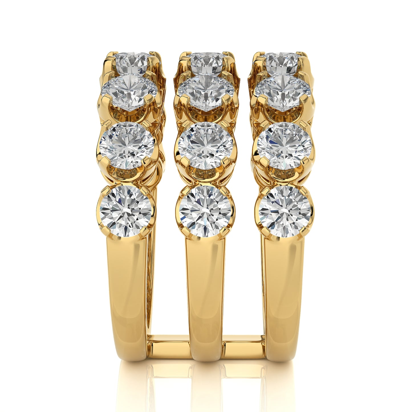 3.52 Ct Round 3 Row Pave Anniversary Engagement & Wedding Rings