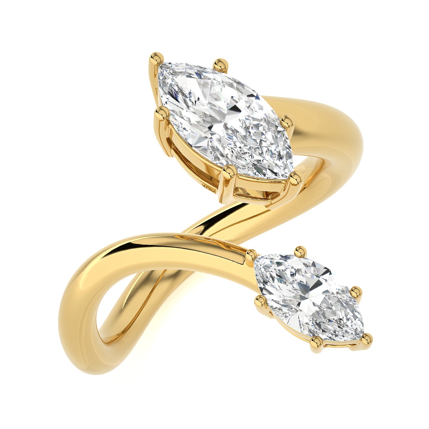 0.95 Ct Two Stone Open Style Engagement Ring & Wedding Ring