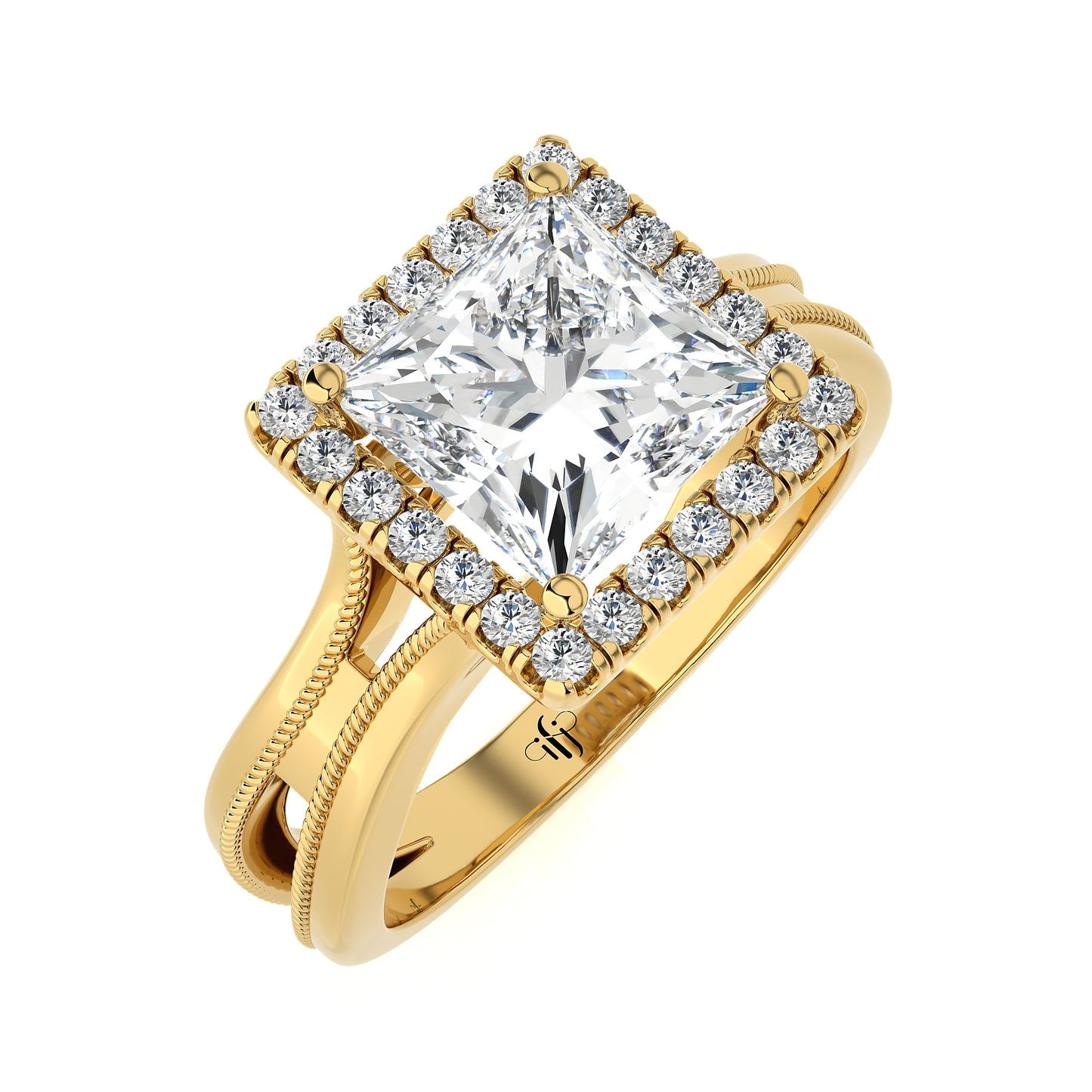 3.03 Ct Engagement Ring with Halo/Pave & Wedding Rings