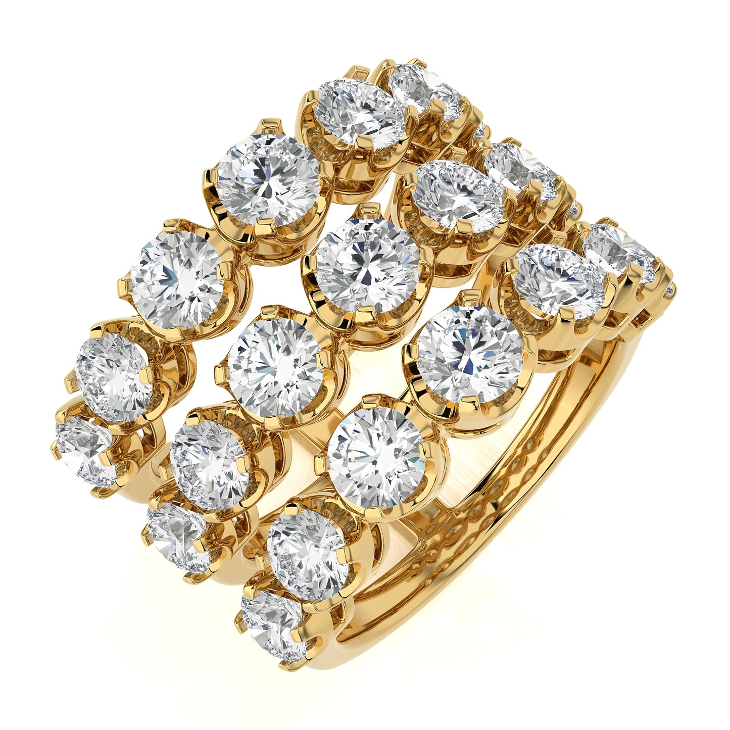 3.52 Ct Round 3 Row Pave Anniversary Engagement & Wedding Rings