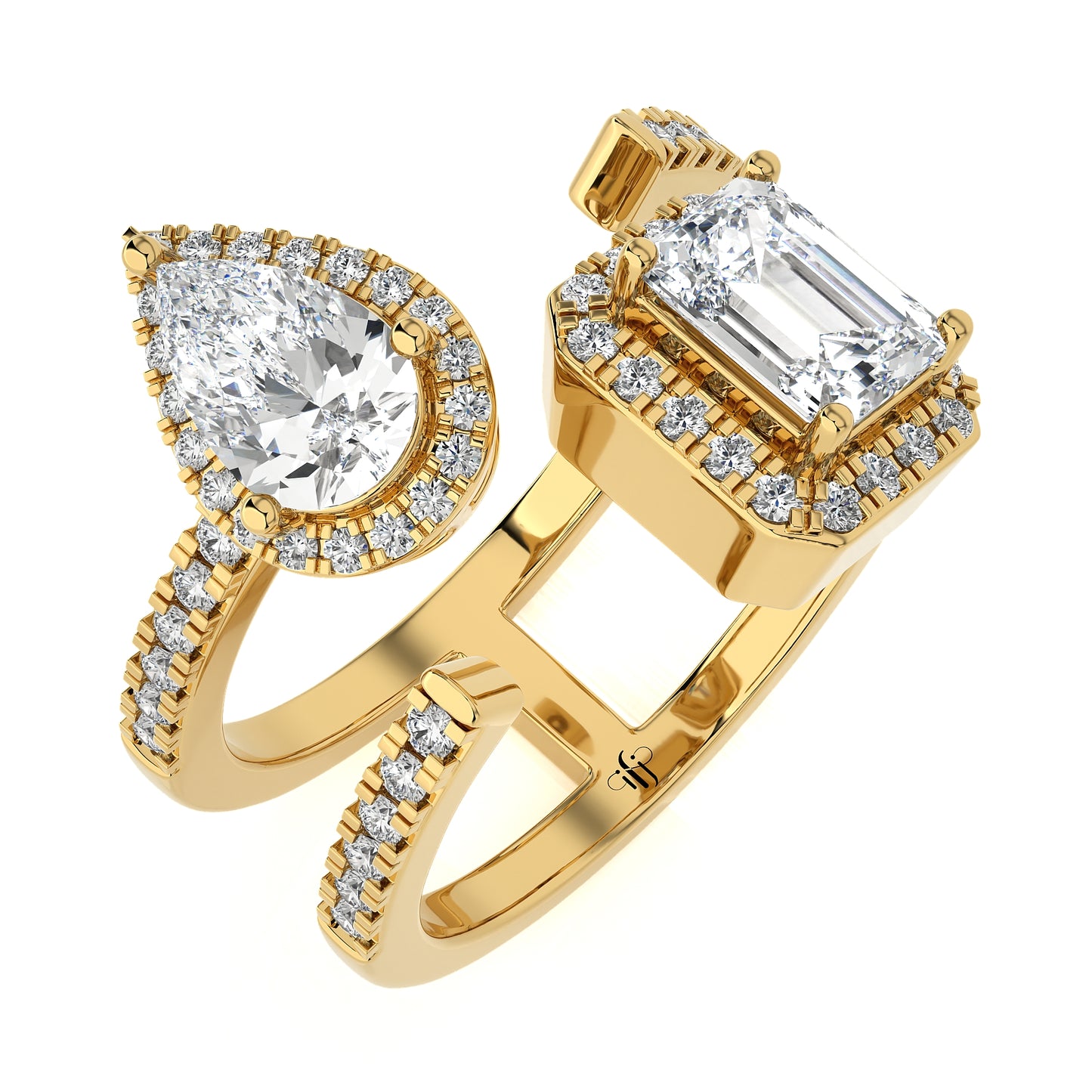 1.78 Ct Halo Moissanite Toi Et Moi Engagement & Wedding Ring
