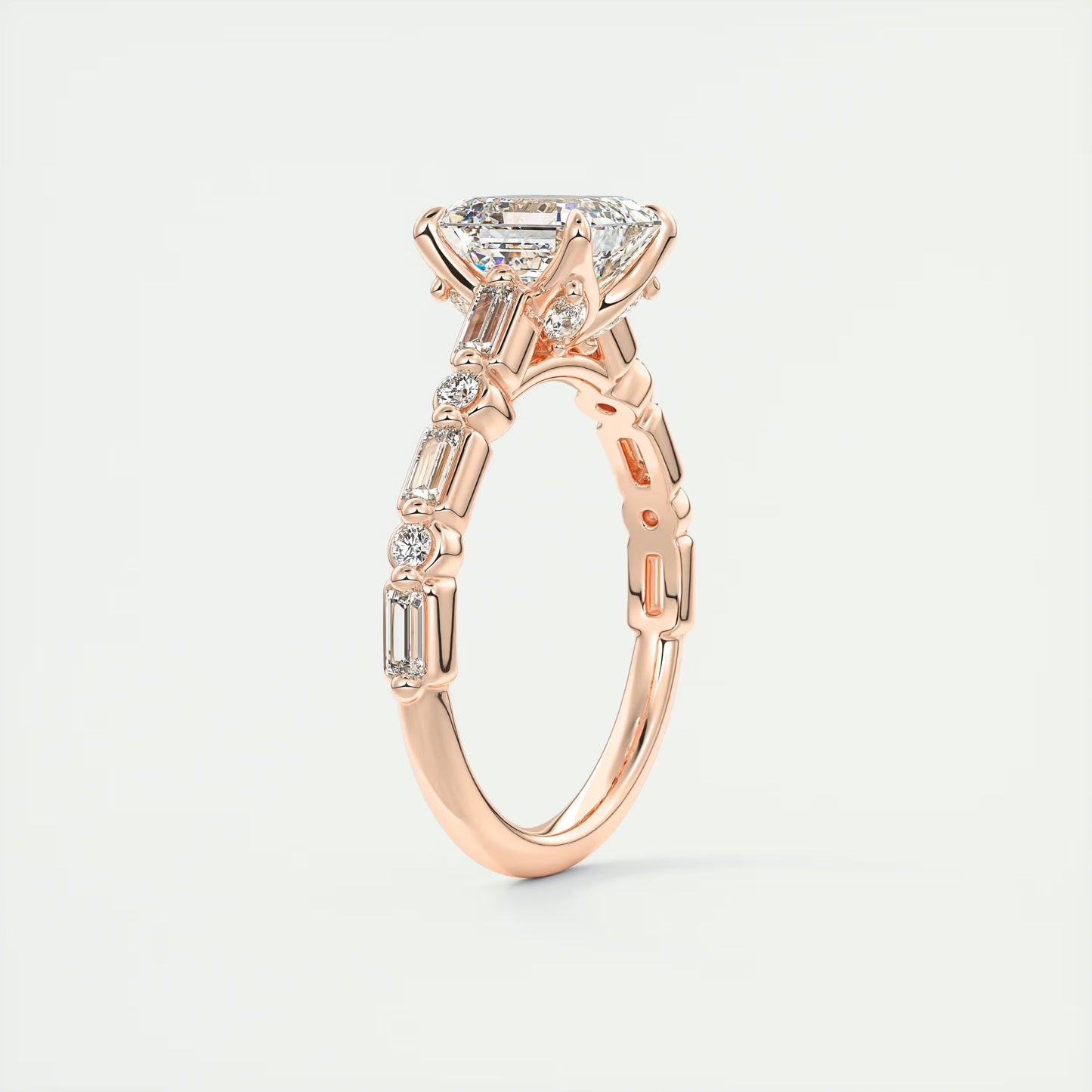 2.50 Ct In Asscher Bardot Scallop Engagement Ring