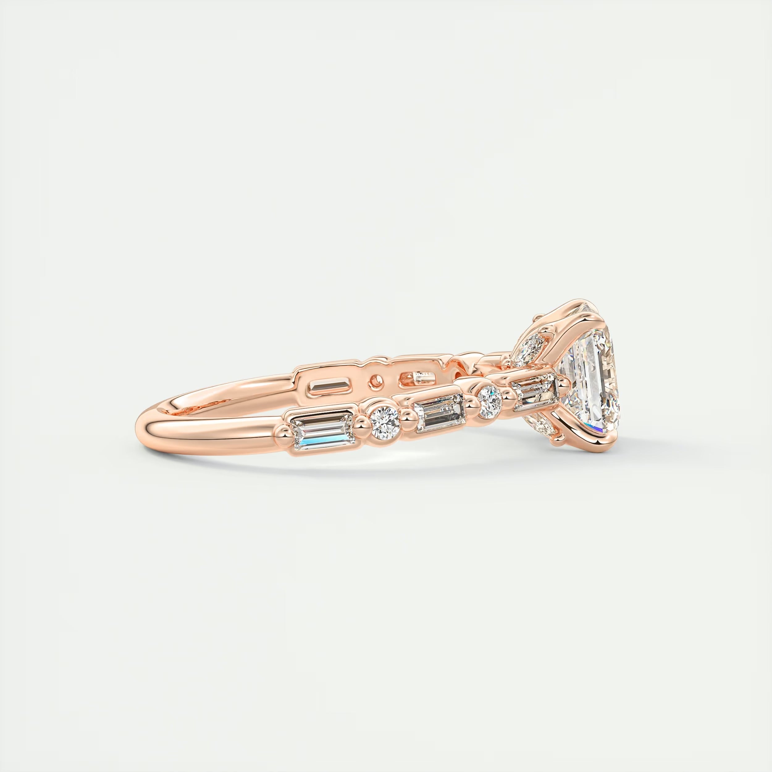2.50 Ct In Center Stone Asscher Bardot Scallop Engagement Ring