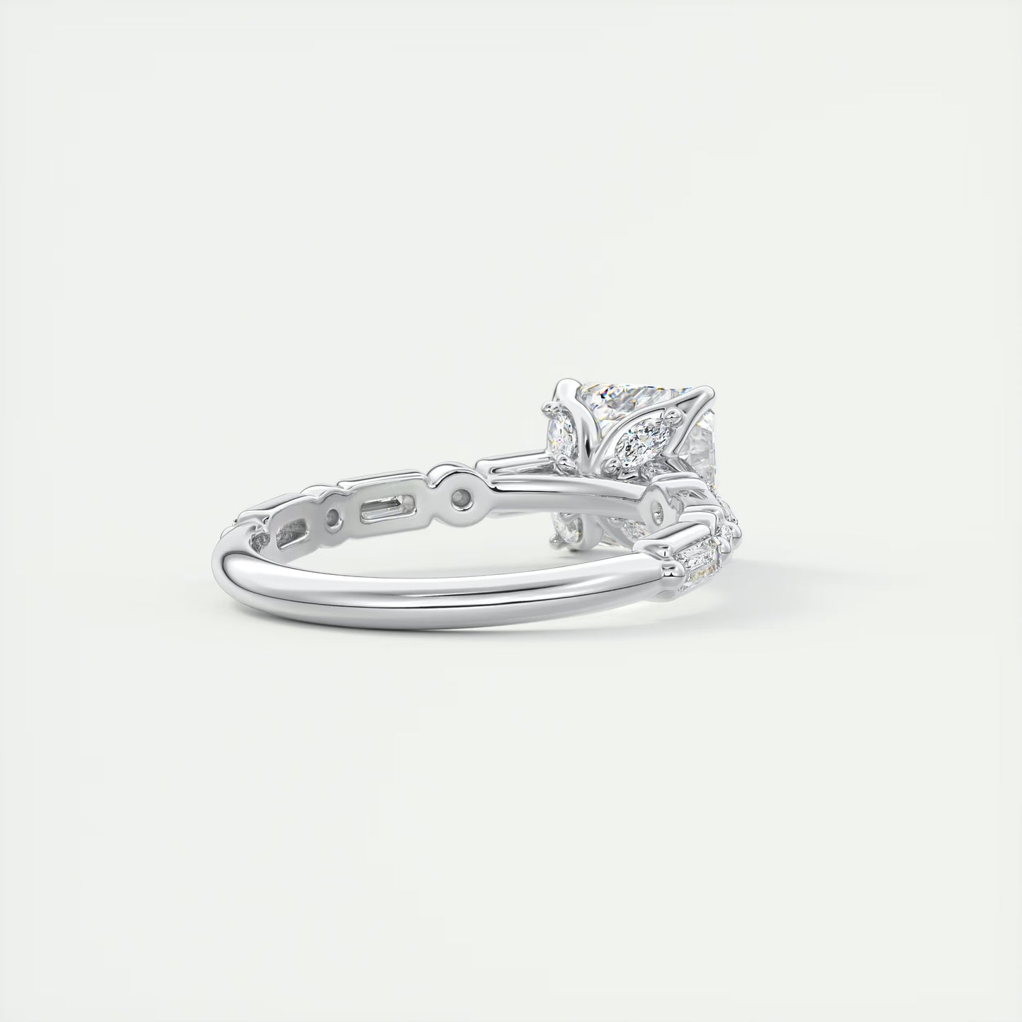 2.50 Ct In Asscher Bardot Scallop Engagement Ring