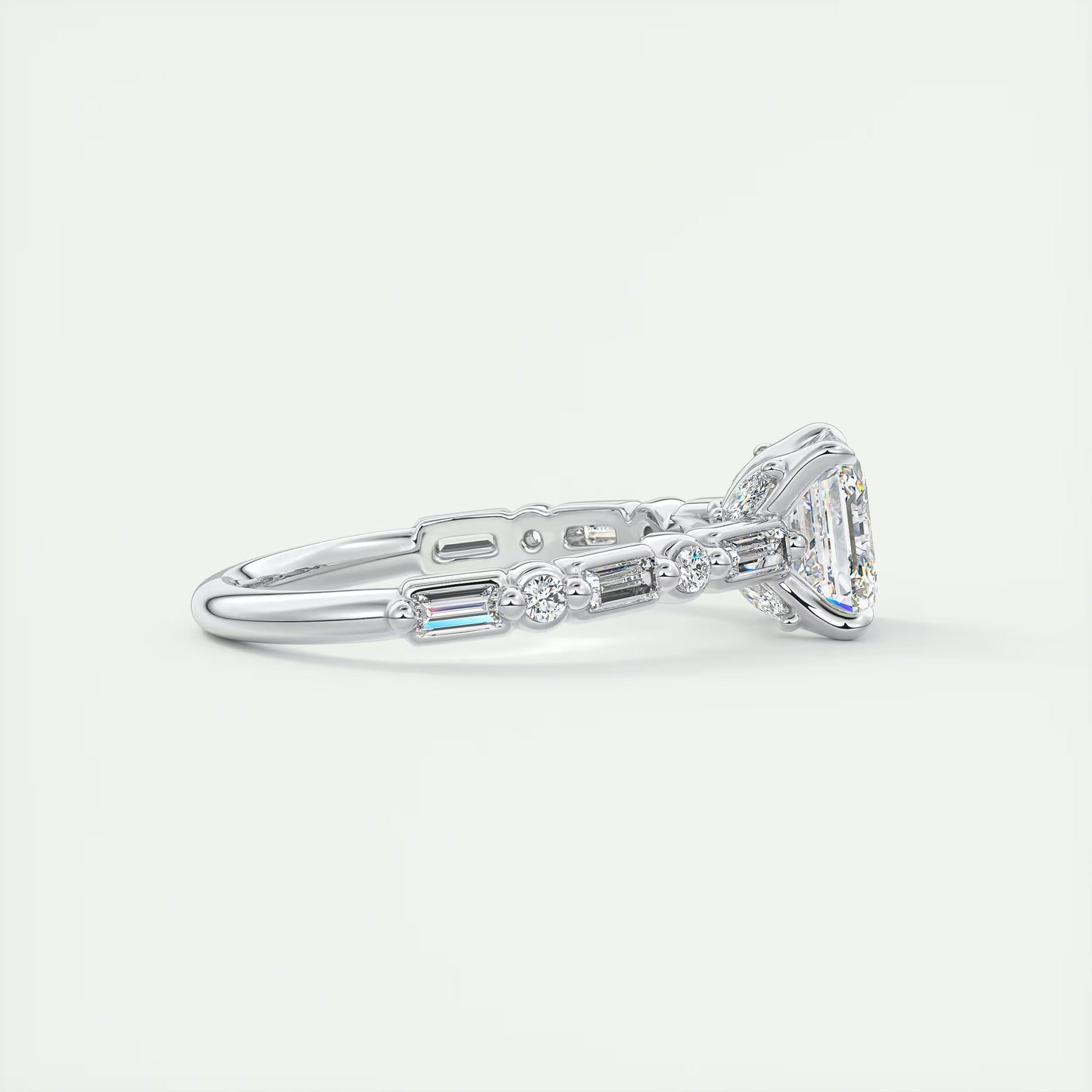 2.50 Ct In Asscher Bardot Scallop Engagement Ring