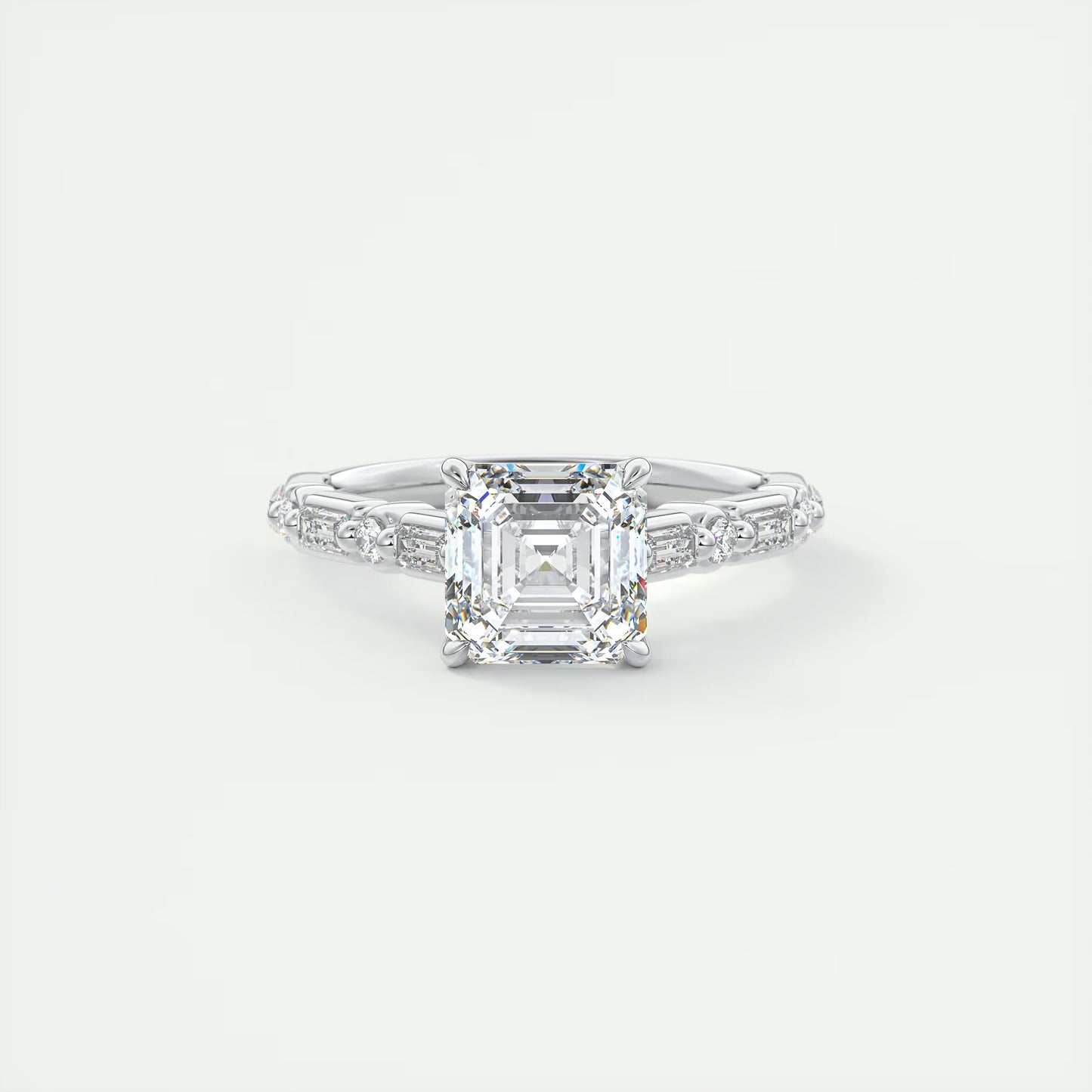 2.50 Ct In Asscher Bardot Scallop Engagement Ring