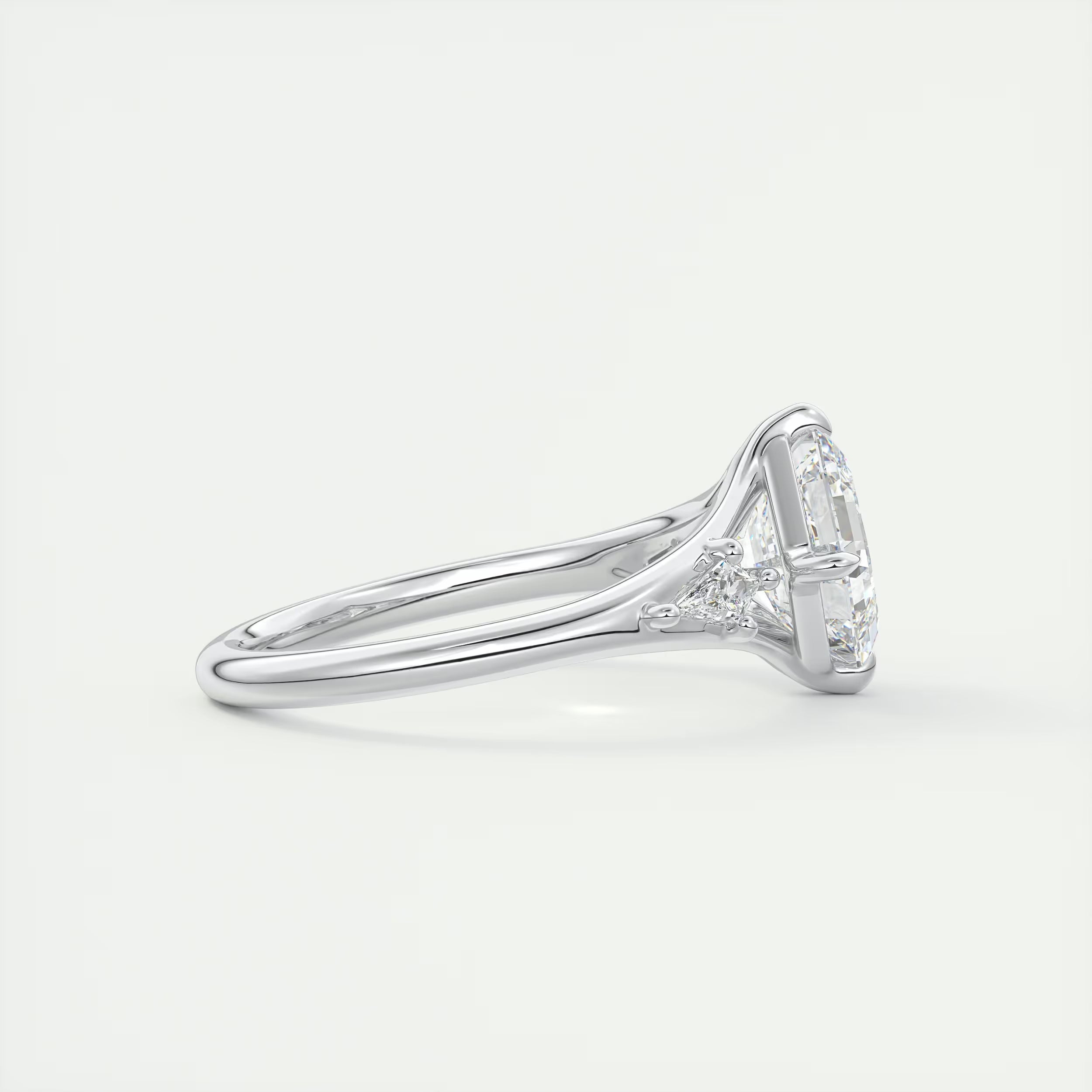3.00 Ct The Symphony Asscher & Side Stone Kites Split Shank Three Stone Engagement Rings