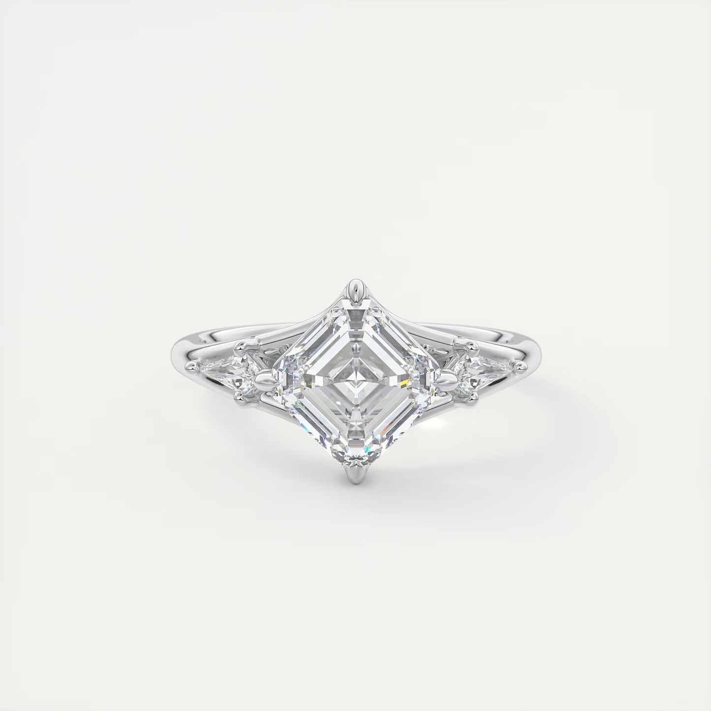 3.00 Ct The Symphony Asscher & Kites Split Shank Three Stone Engagement Rings