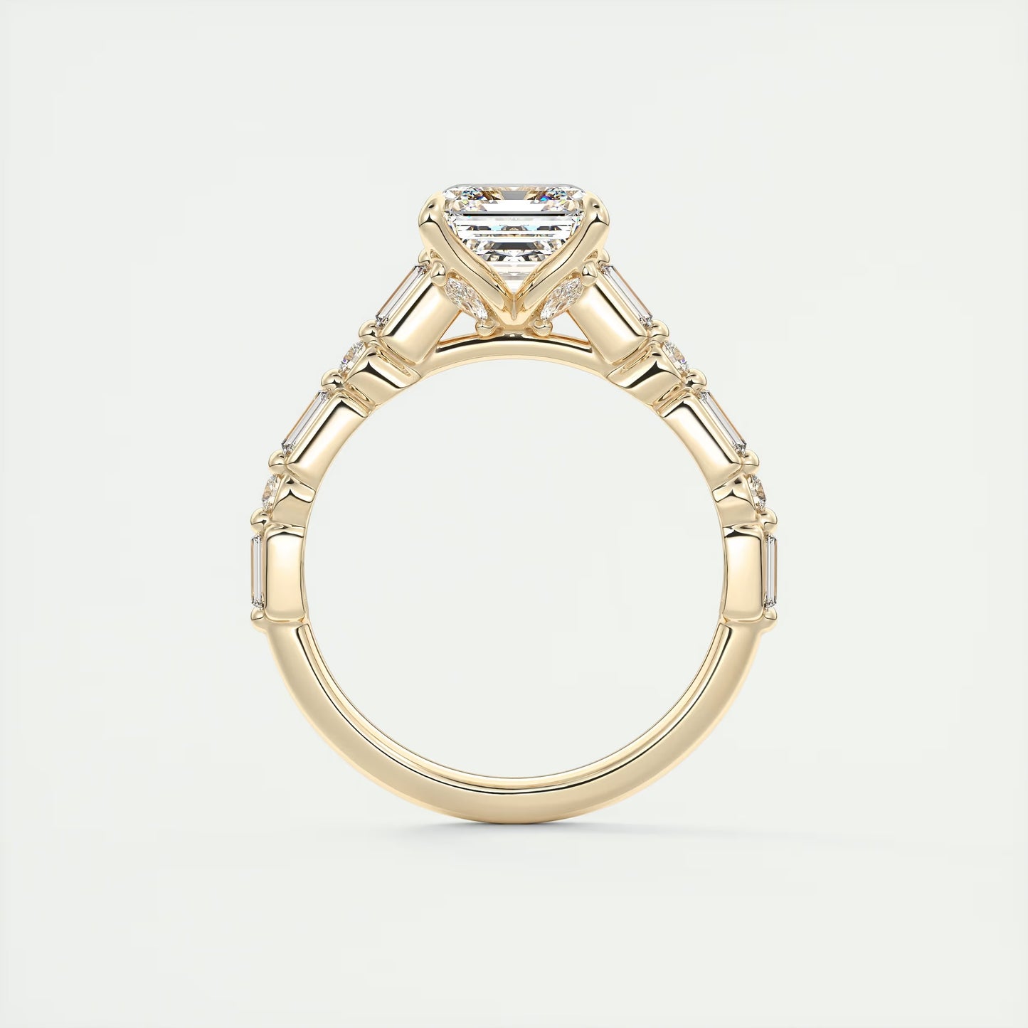 2.50 Ct In Asscher Bardot Scallop Engagement Ring