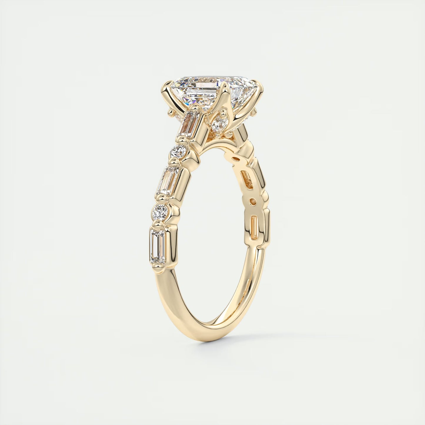 2.50 Ct In Asscher Bardot Scallop Engagement Ring