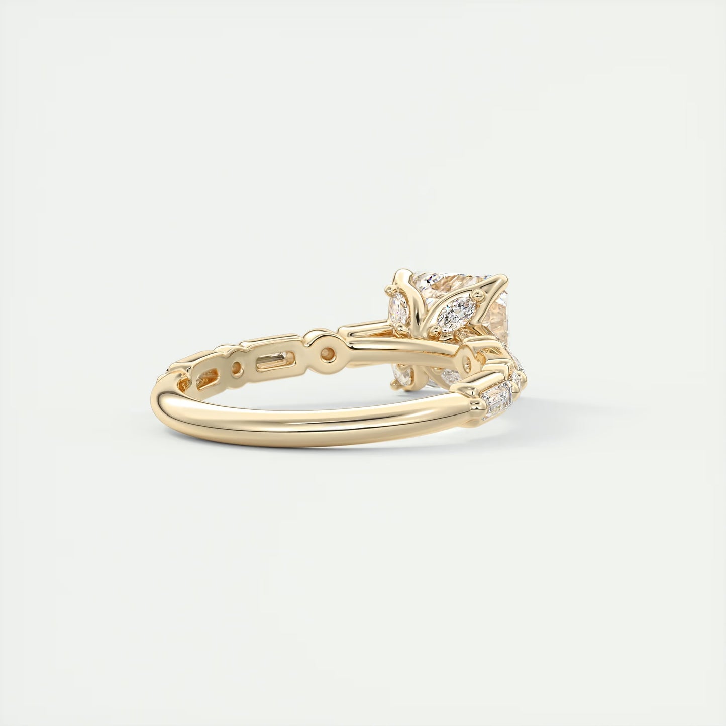 2.50 Ct In Asscher Bardot Scallop Engagement Ring