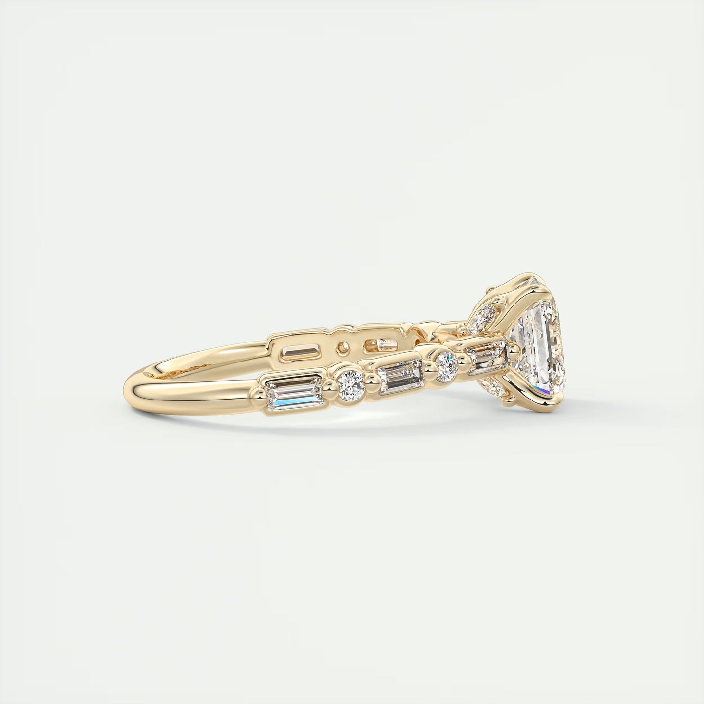 2.50 Ct In Asscher Bardot Scallop Engagement Ring