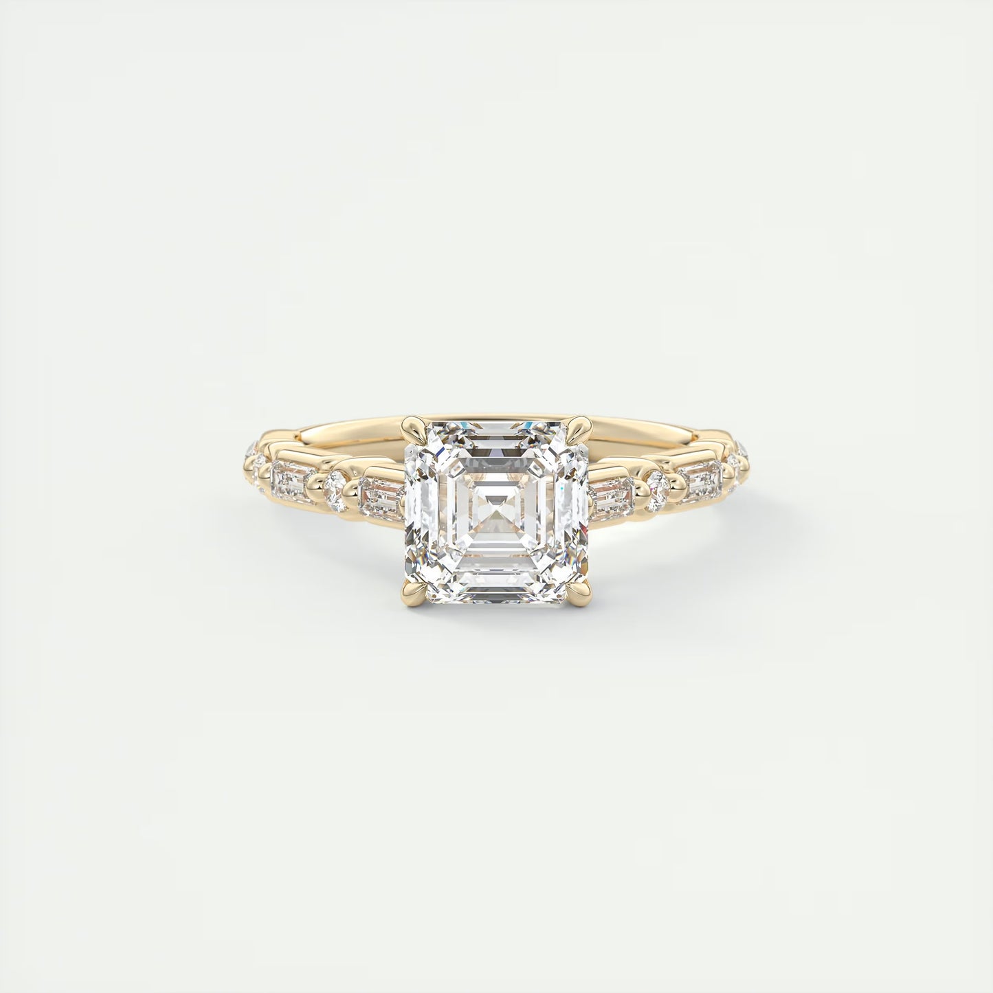 2.50 Ct In Asscher Bardot Scallop Engagement Ring