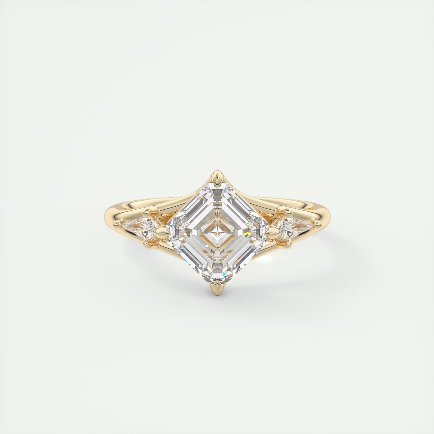3.00 Ct The Symphony Asscher & Kites Split Shank Three Stone Engagement Rings