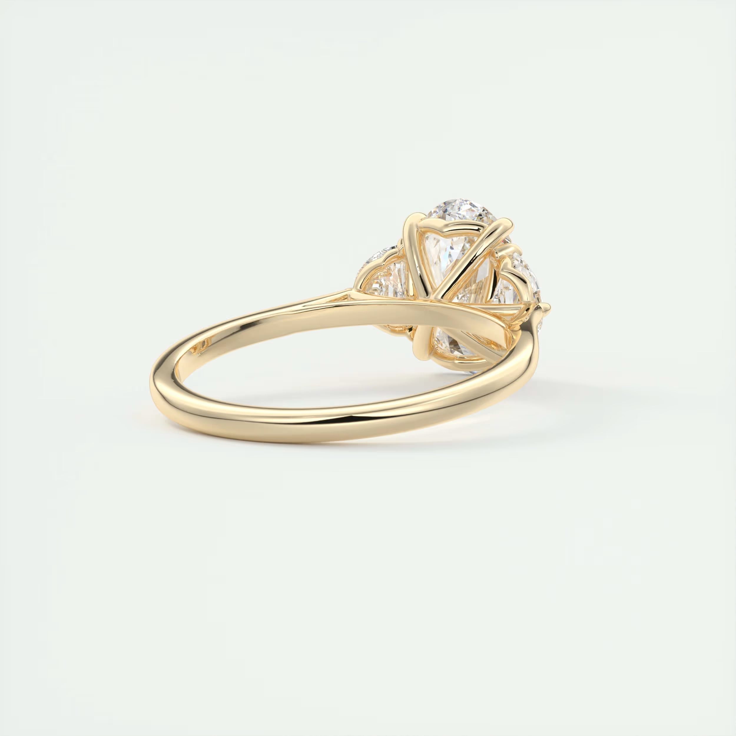 3.00 Ct The Center Stone Oval - Side Stone Half Moon Three Stone Engagement Rings