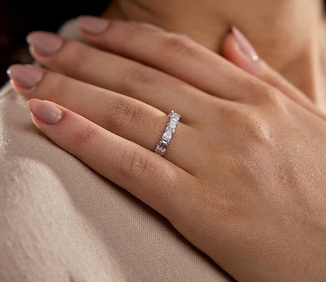 5.00 Ct (East-West Set)Emerald Diamond Eternity Band Prong Set Wedding Ring