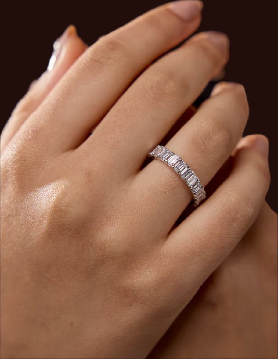 4.00 Ct Emerald Diamond Eternity Band (North-South Set) Prong Set Wedding Ring