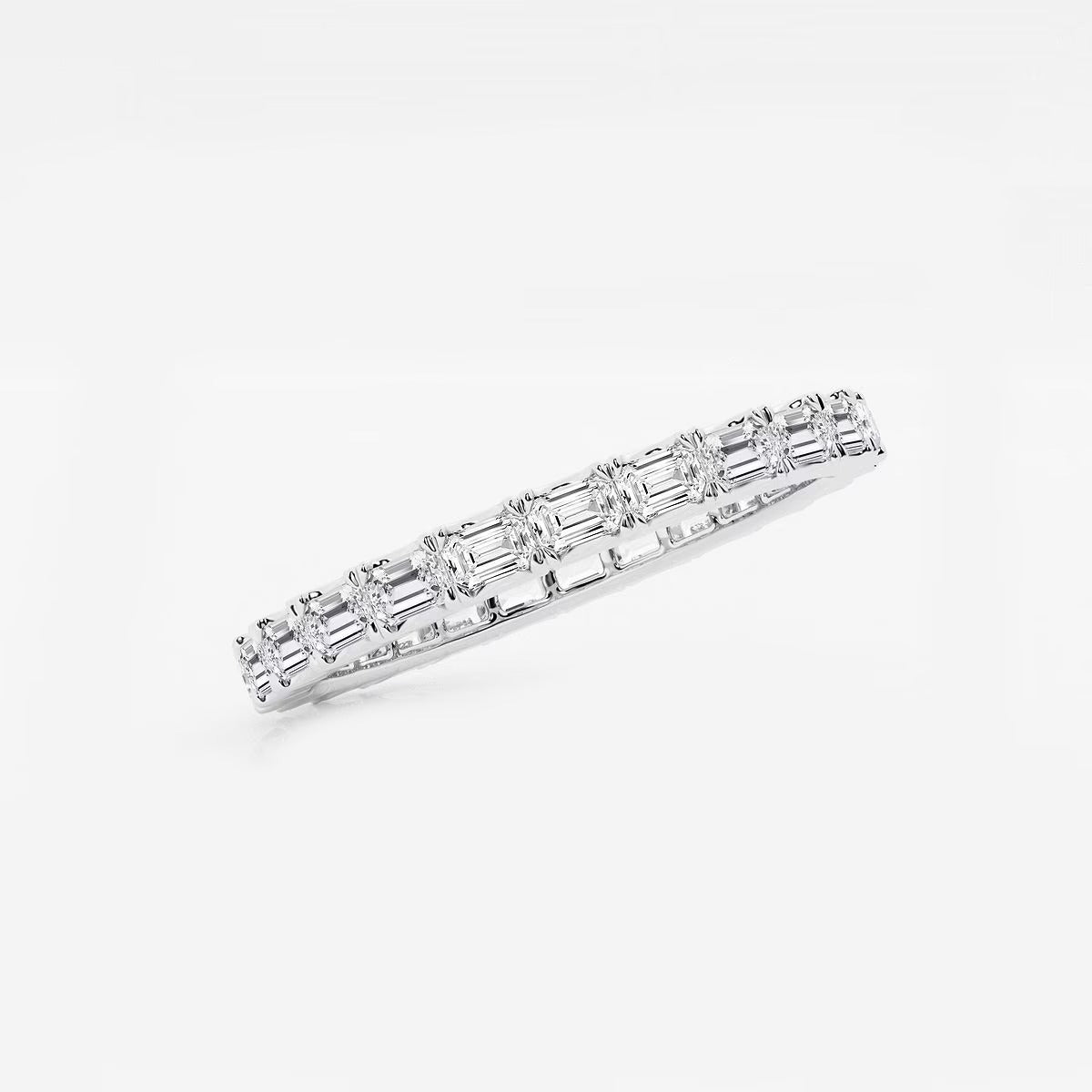 1.00 Ct (East-West Set)Emerald Diamond Eternity Band Prong Set Wedding Ring