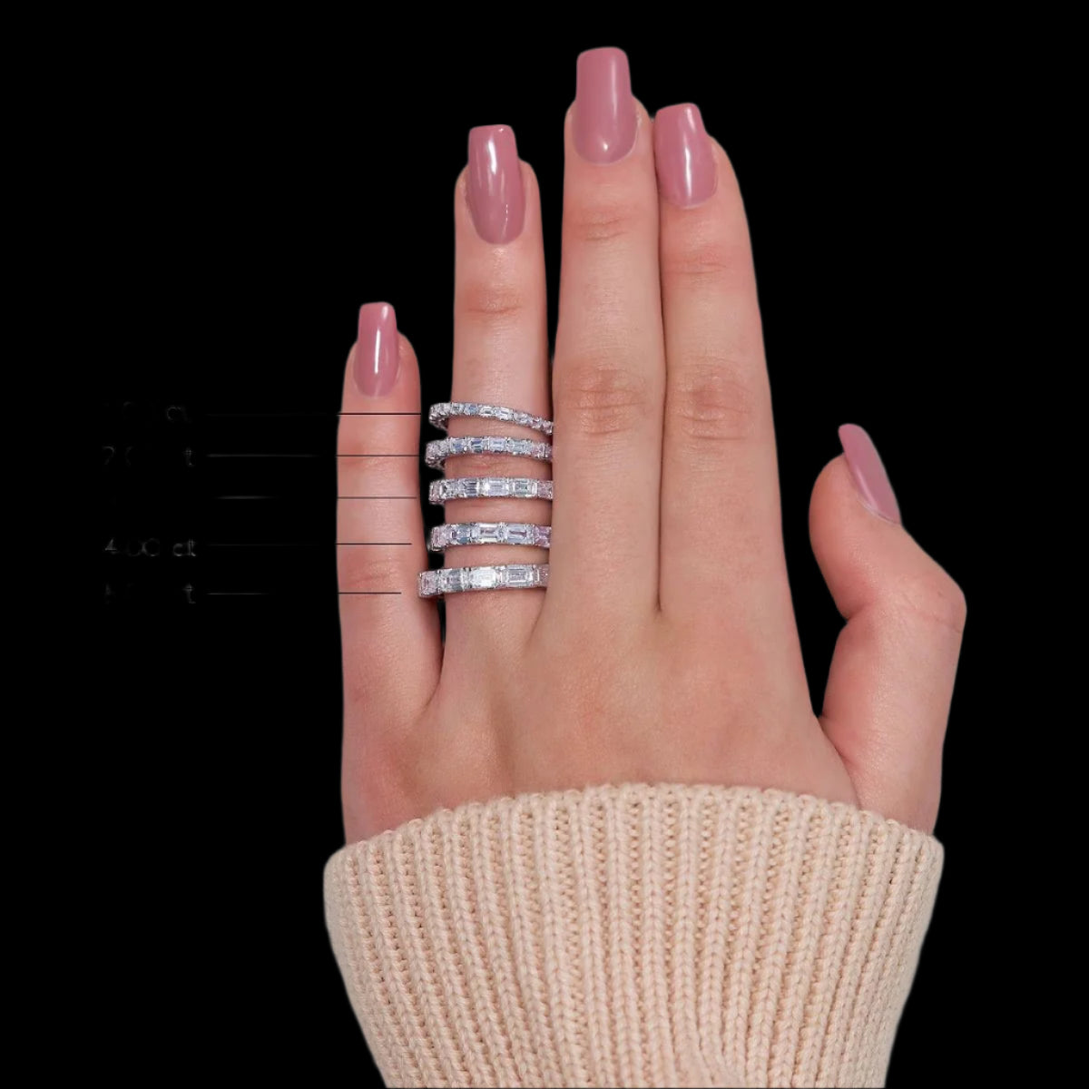 1.00 Ct (East-West Set)Emerald Diamond Eternity Band Prong Set Wedding Ring