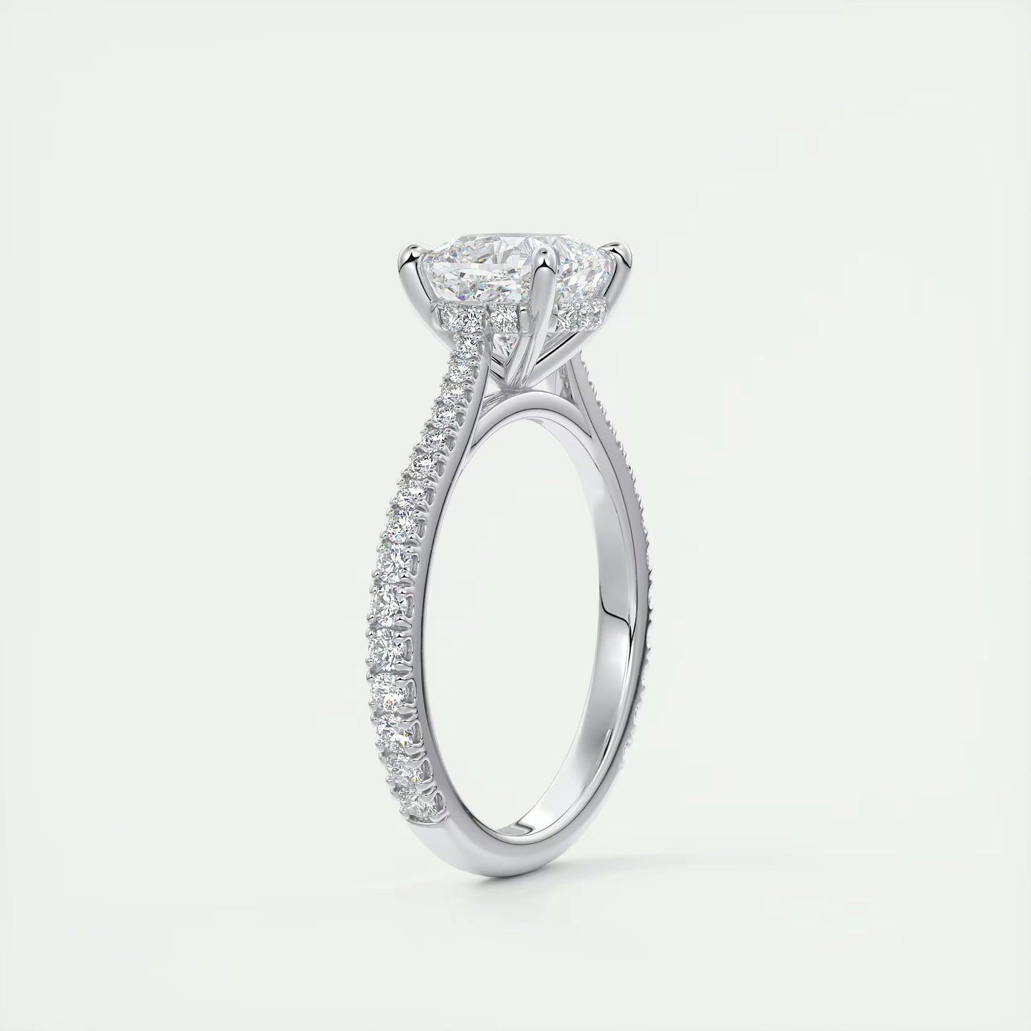 2.50 Ct The Cathedral Deluxe Cushion Hidden Halo Engagement Ring