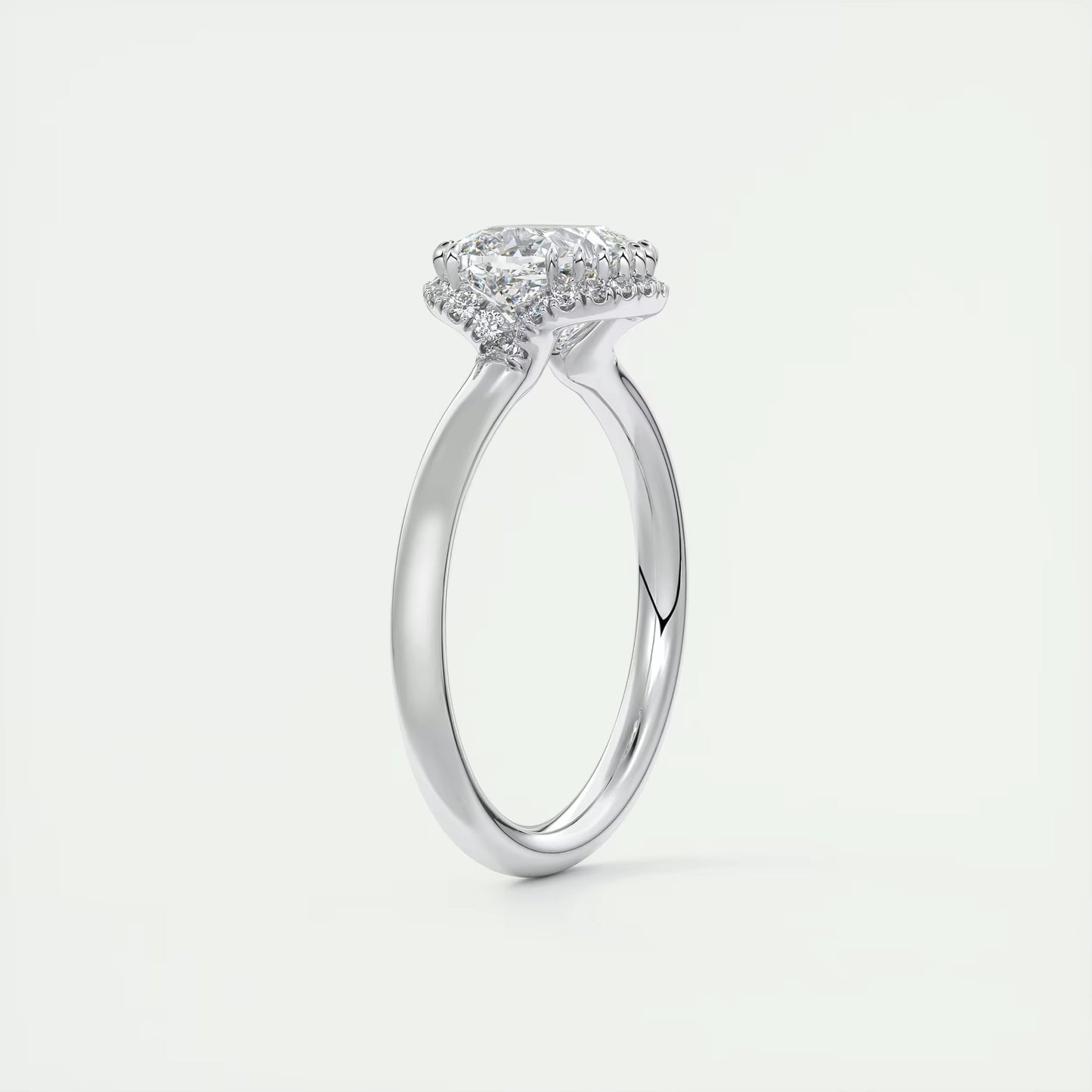 2.10 Ct The Crescent Cushion Flush Stacking Half Halo Solitaire Ring