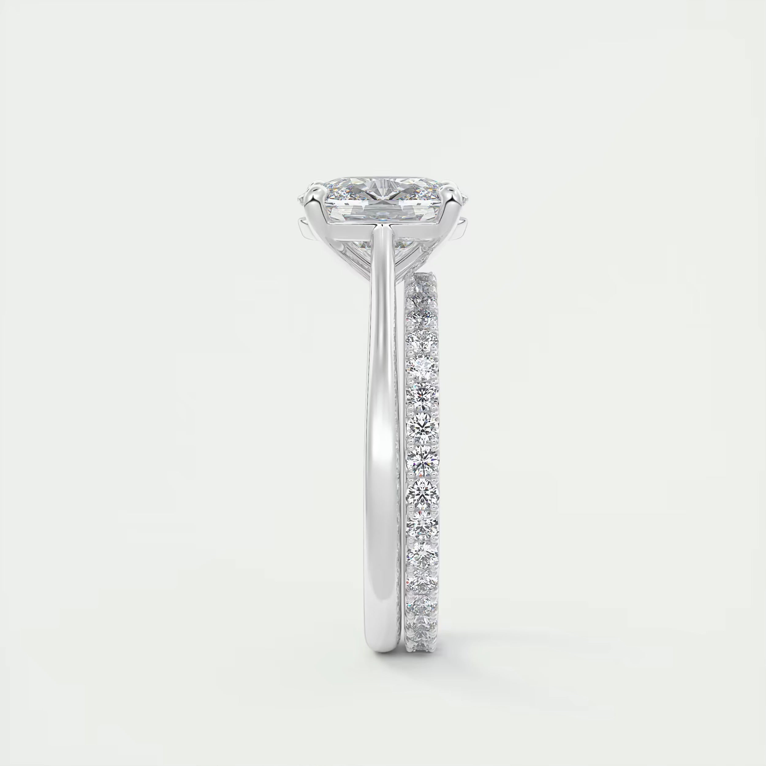 2.00 Ct The Cathedral Elongated Cushion Flush Stacking Solitaire Ring Engagement Ring