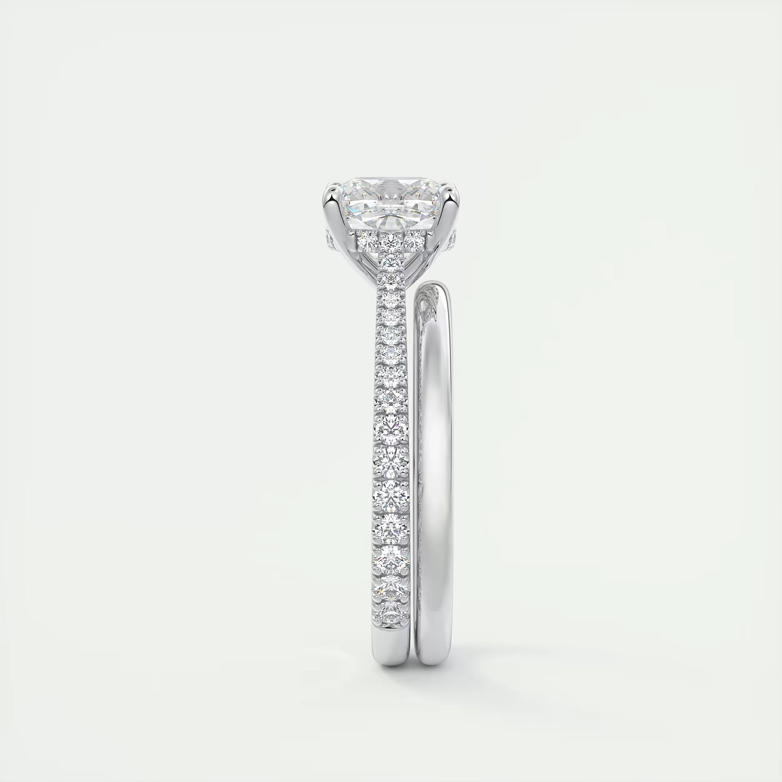 2.50 Ct The Cathedral Deluxe Center Stone Cushion Hidden Halo Engagement Ring