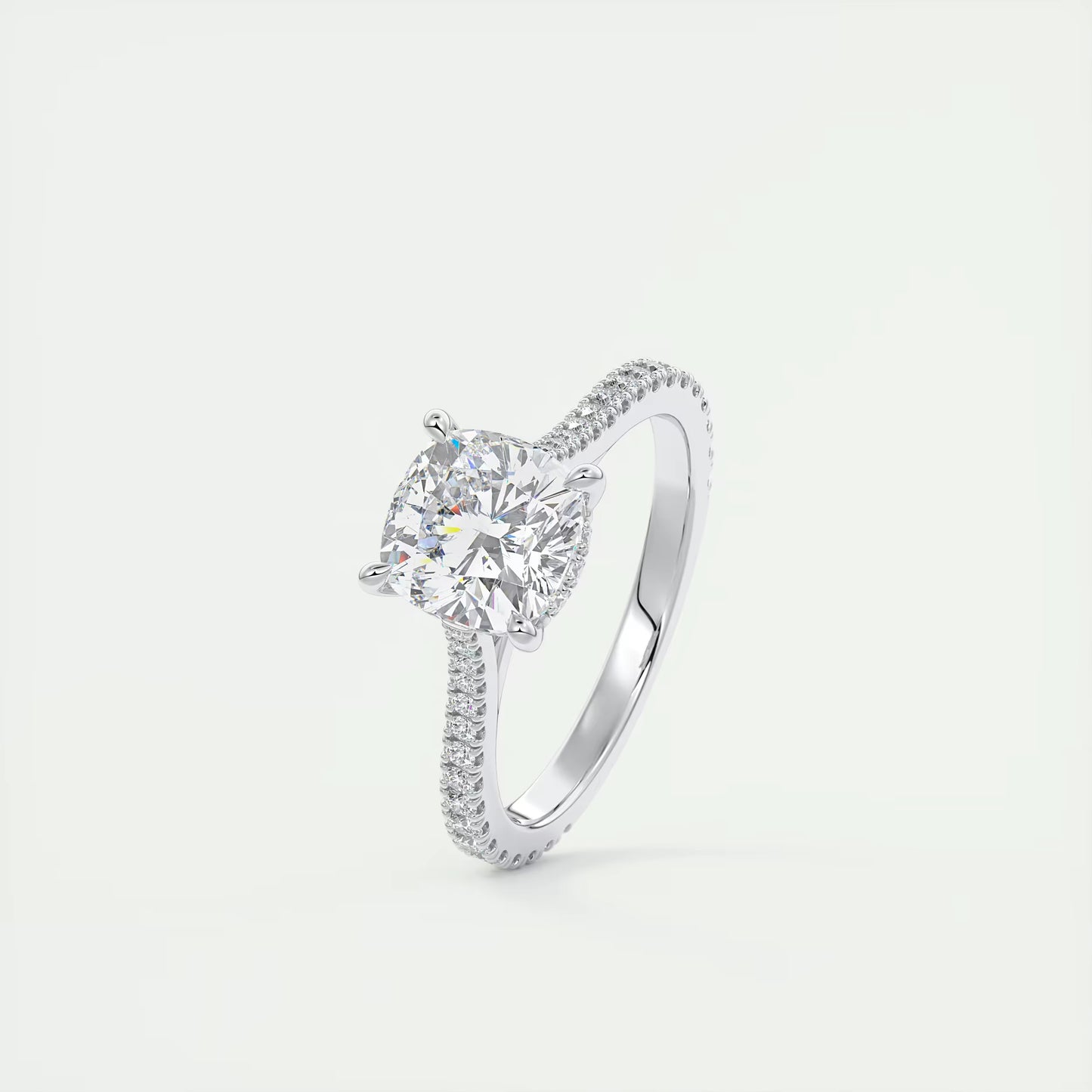 2.50 Ct The Cathedral Deluxe Cushion Hidden Halo Engagement Ring