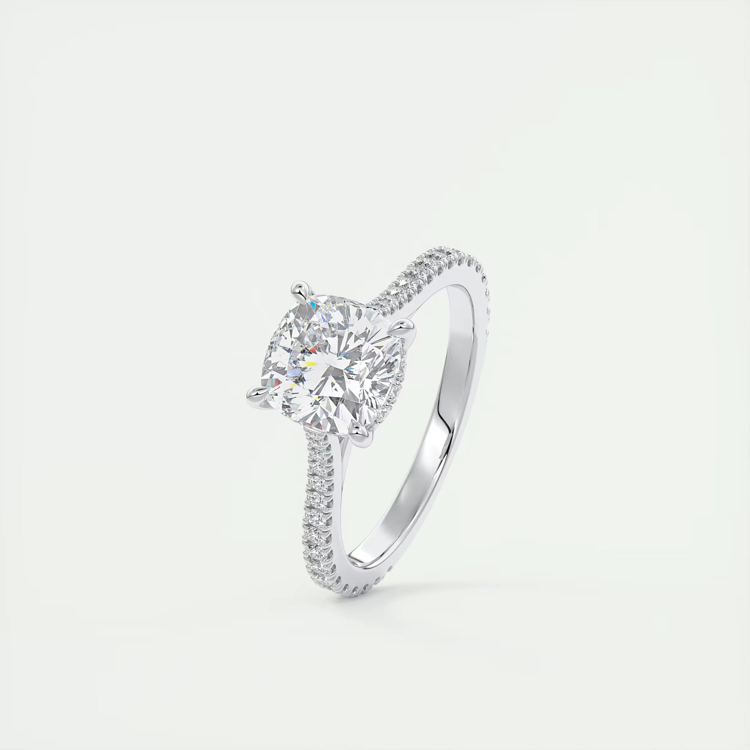 2.50 Ct The Cathedral Deluxe Center Stone Cushion Hidden Halo Engagement Ring