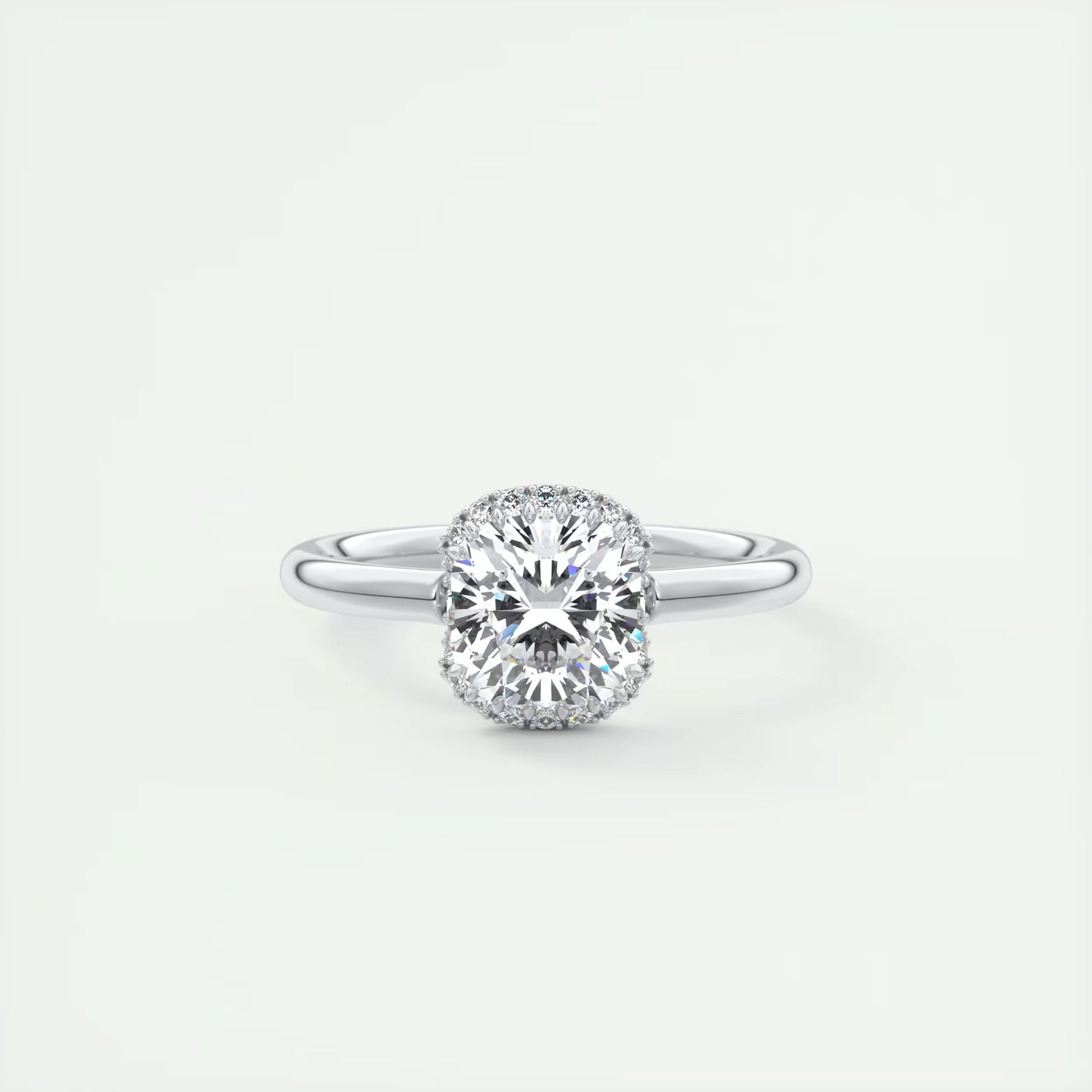 2.10 Ct The Crescent Cushion Flush Stacking Half Halo Solitaire Ring