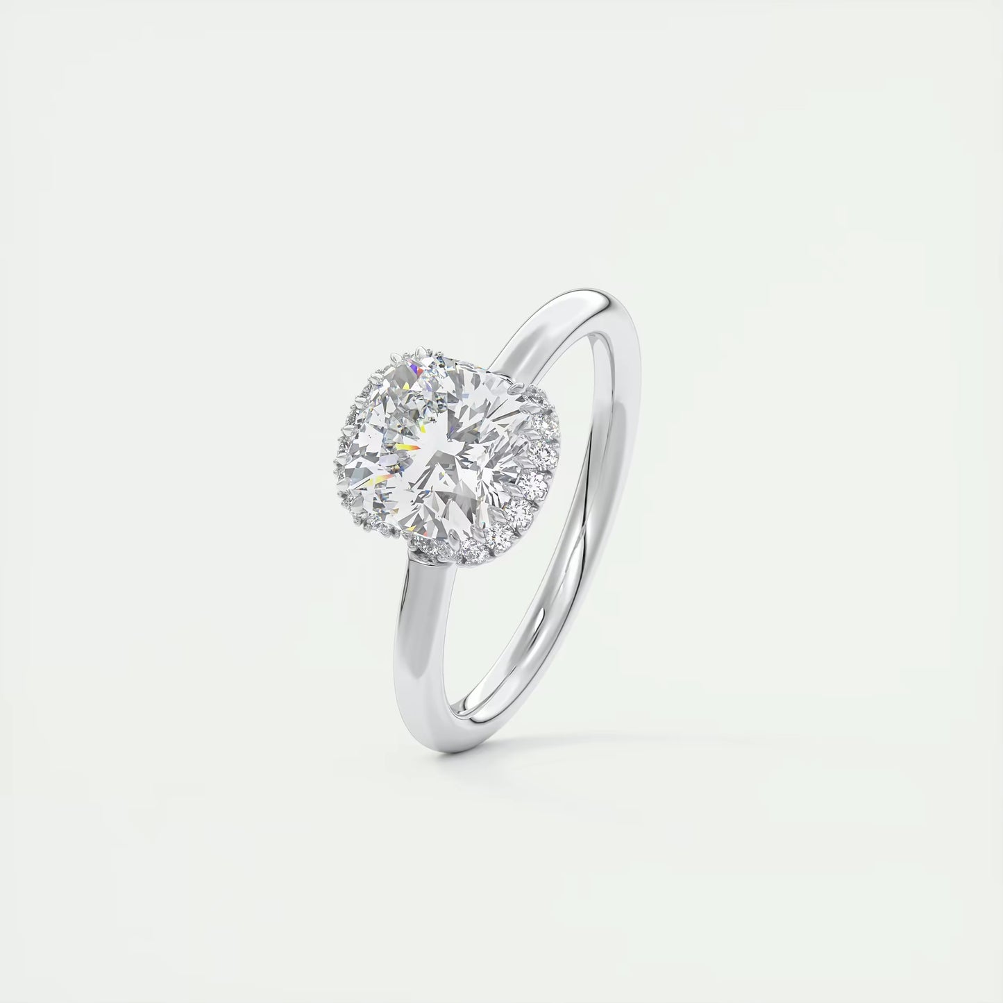 2.10 Ct The Crescent Cushion Flush Stacking Half Halo Solitaire Ring