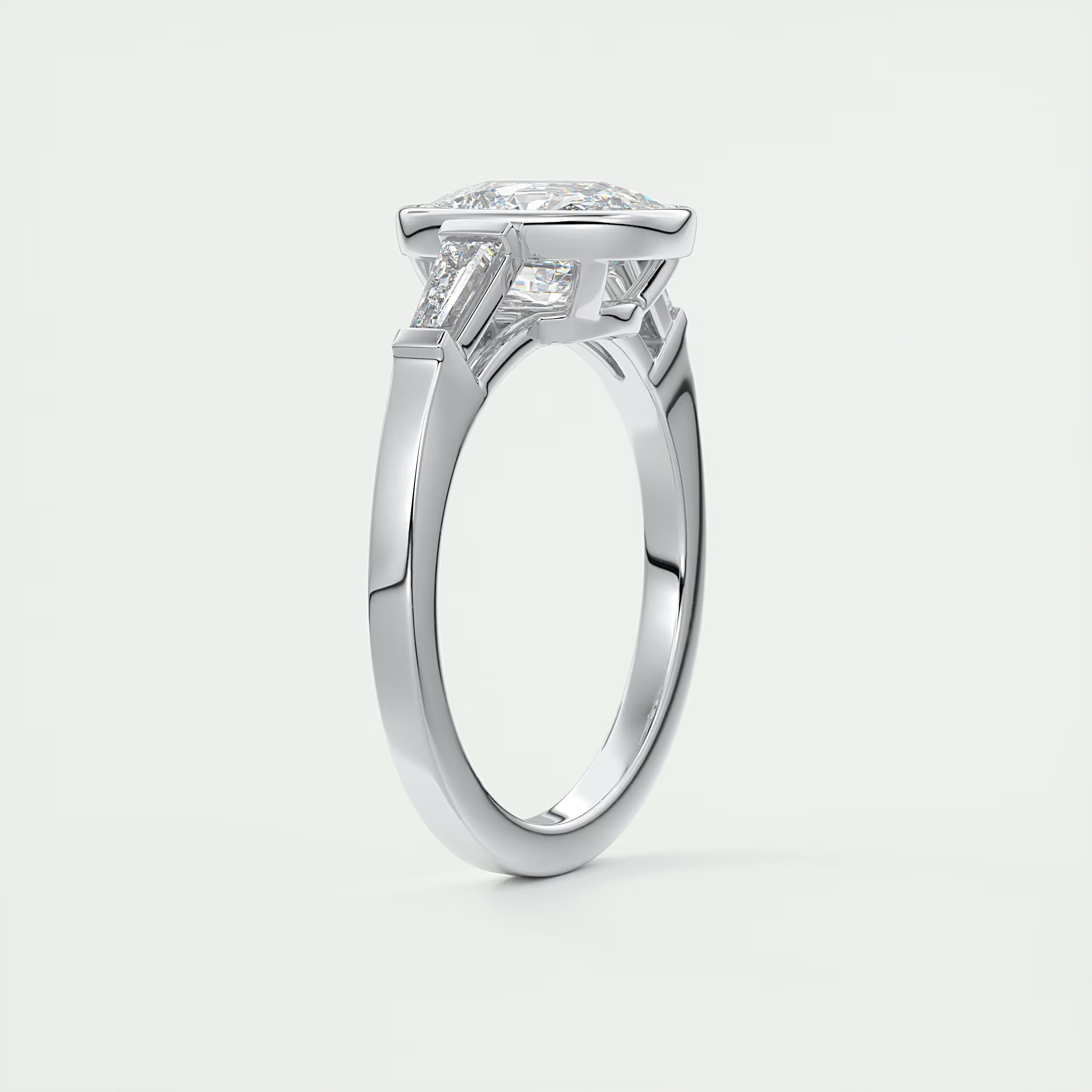 2.30 Ct Lowrider Center Stone Cushion & Side Stone Bagutte Engagement Ring