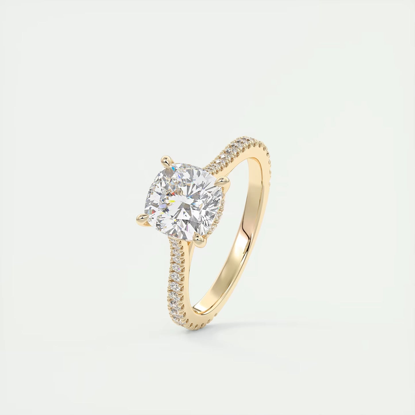 2.50 Ct The Cathedral Deluxe Cushion Hidden Halo Engagement Ring