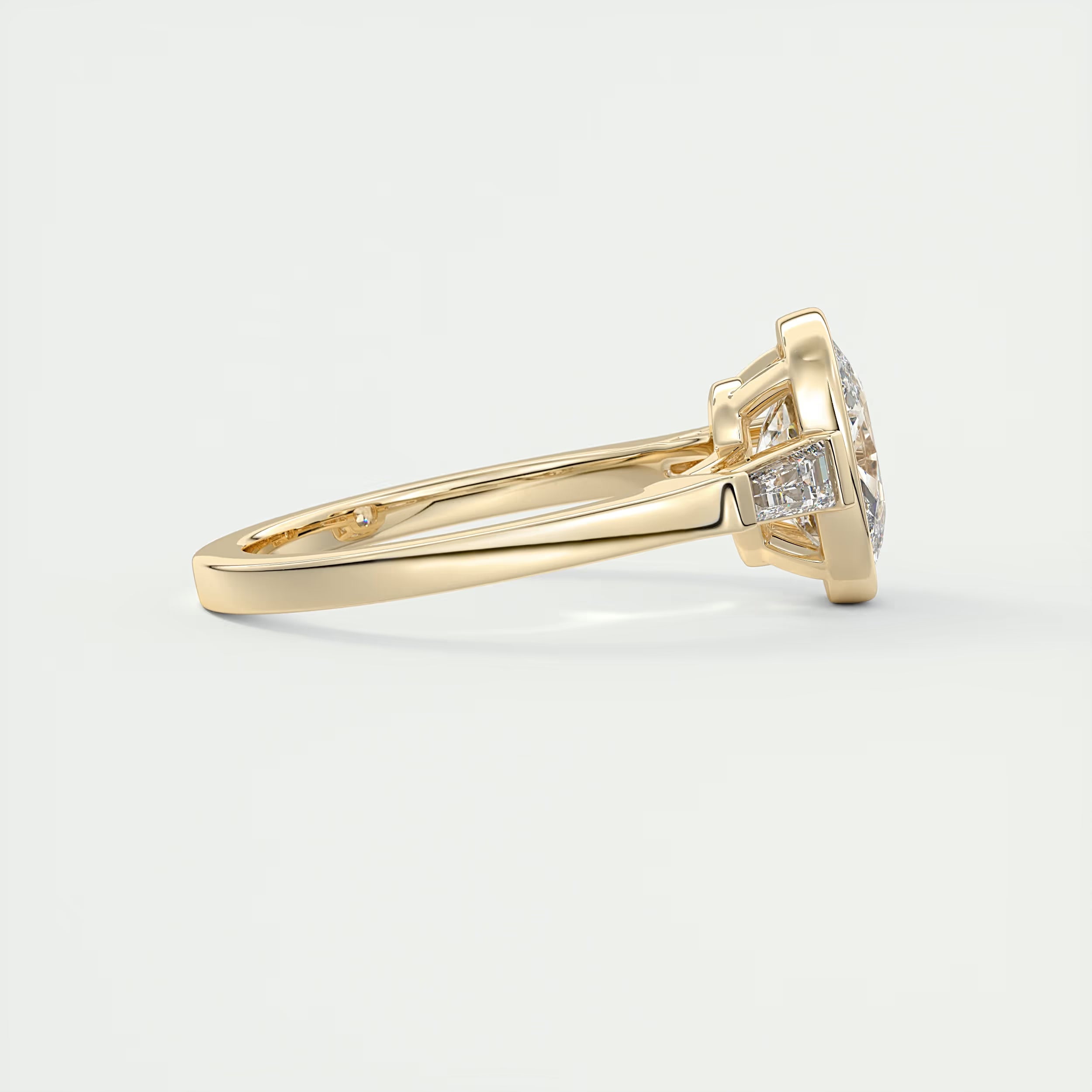 2.30 Ct Lowrider Center Stone Cushion & Side Stone Bagutte Engagement Ring