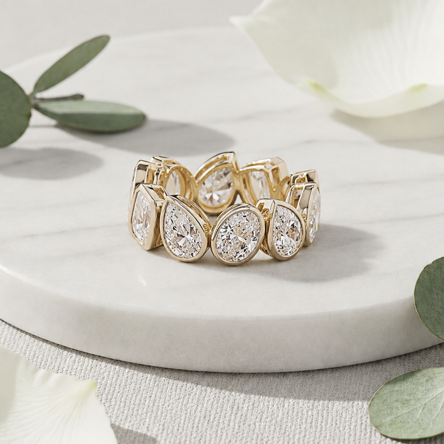 11.10 Ct Mixed Shape Bezel Set Lab Grown Diamond Eternity Band Ring in 14K Yellow Gold | Full Eternity Wedding Band | Anniversary Gift for Women