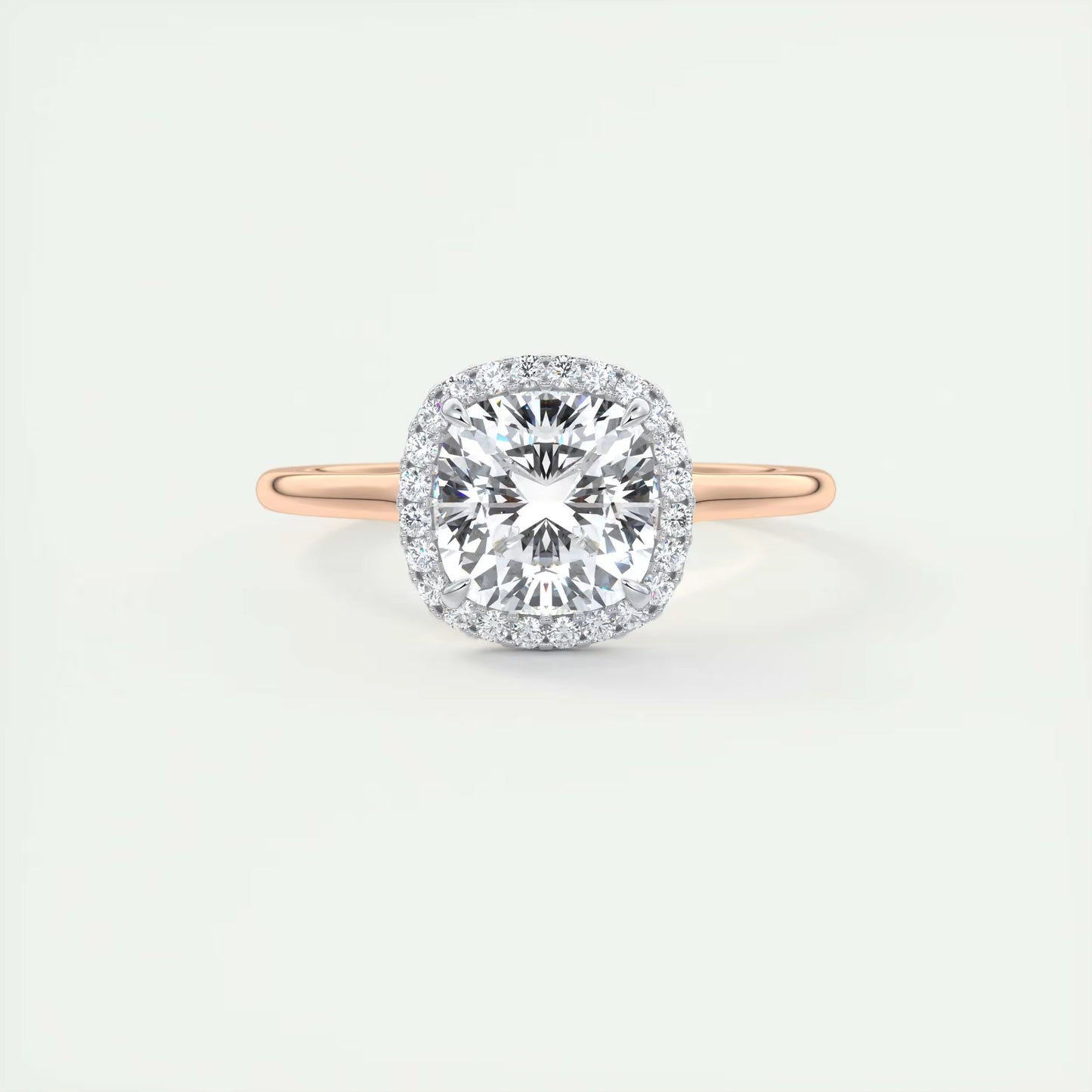 2.10 CtThe Breezy Halo Cushion Center with French Set Halo Ring